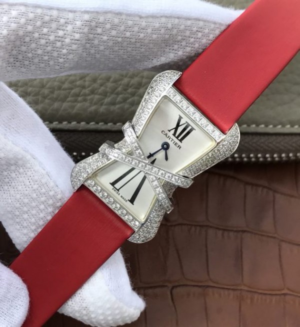 Replica Cartier High Jewelry Watches WJ306014 White Dial Red Fabric Strap - Elite Watch Atelier