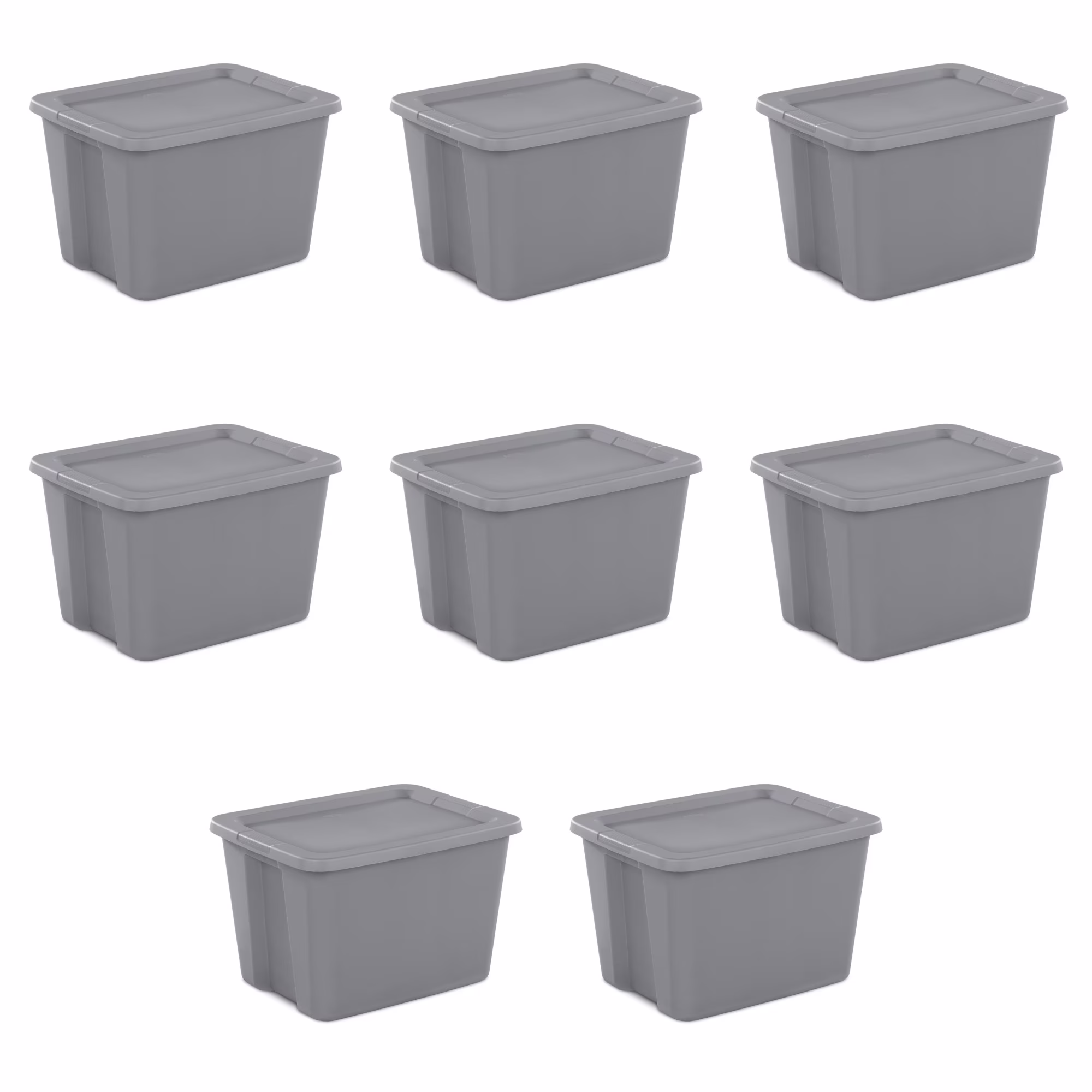Sterilite 18 Gallon Tote, Plastic Storage Bin with Snap-on Lid, Gray, 8 Count