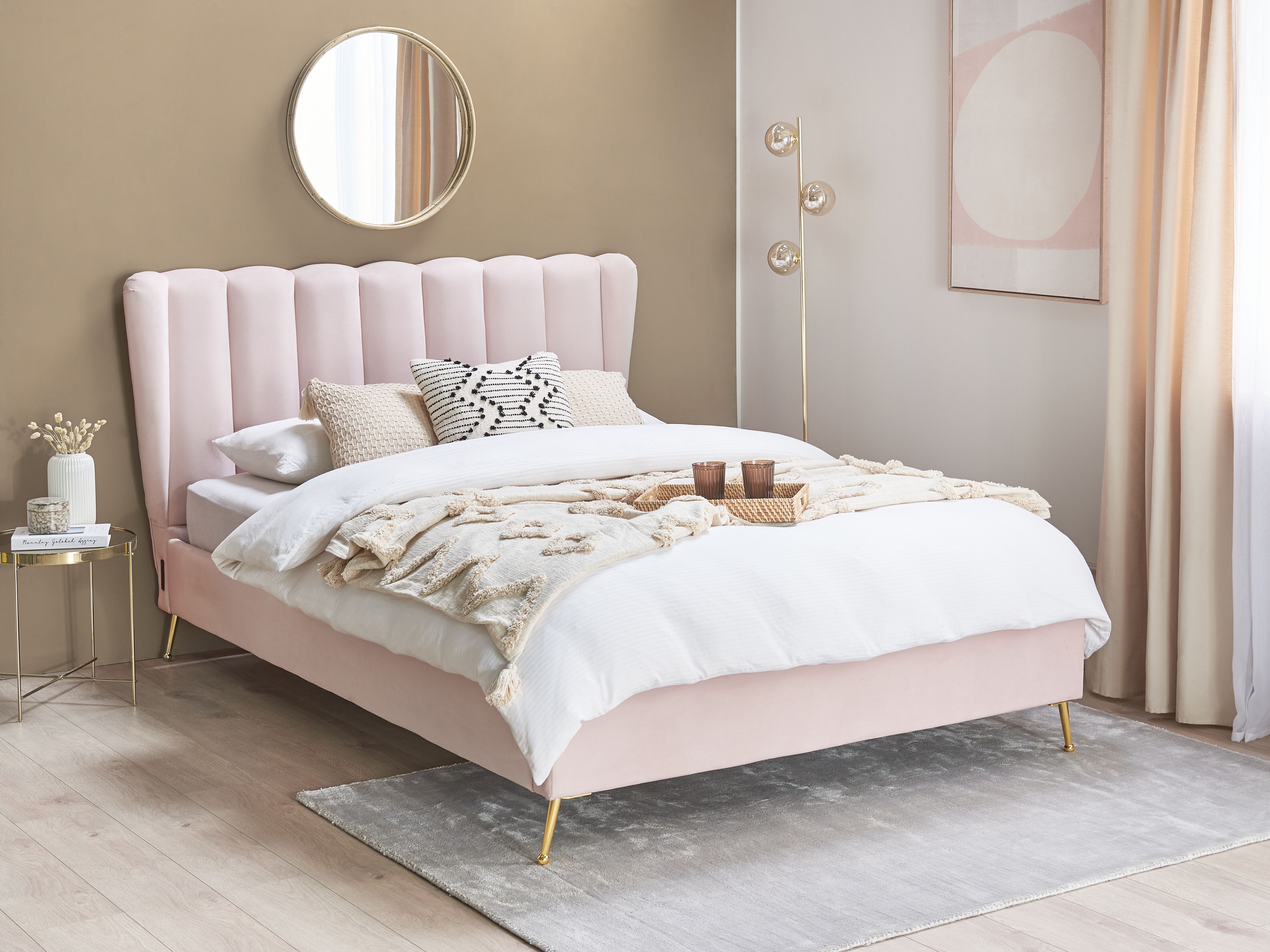 Bed Velvet MIRIBEL 140 x 200 cm (EU Double) Pastel Pink
