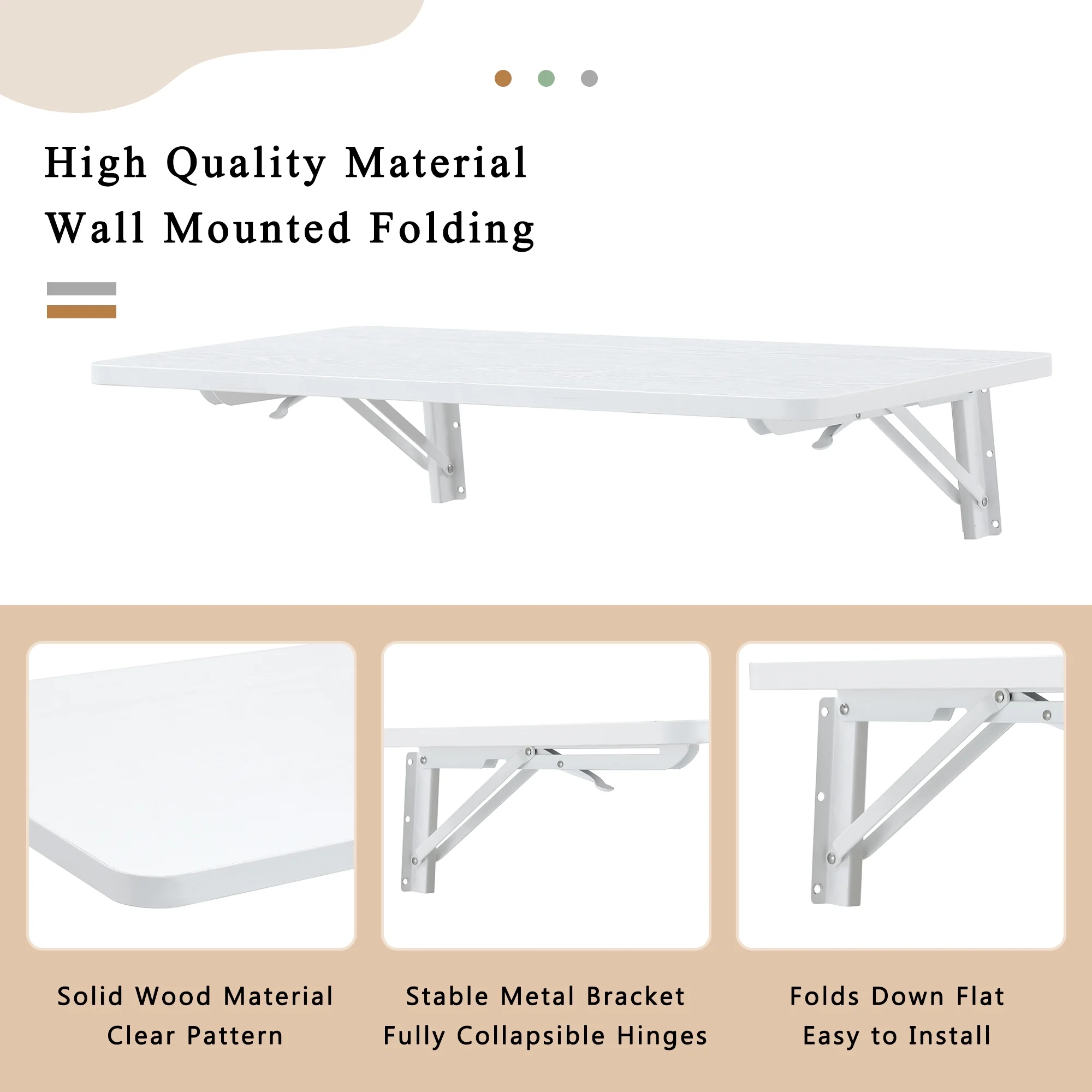 Laundry Folding Table, 31.5'' x 15.8'' Wooden Wall Mount Desk, Laundry Table for Folding Clothes, White, 40'' Length