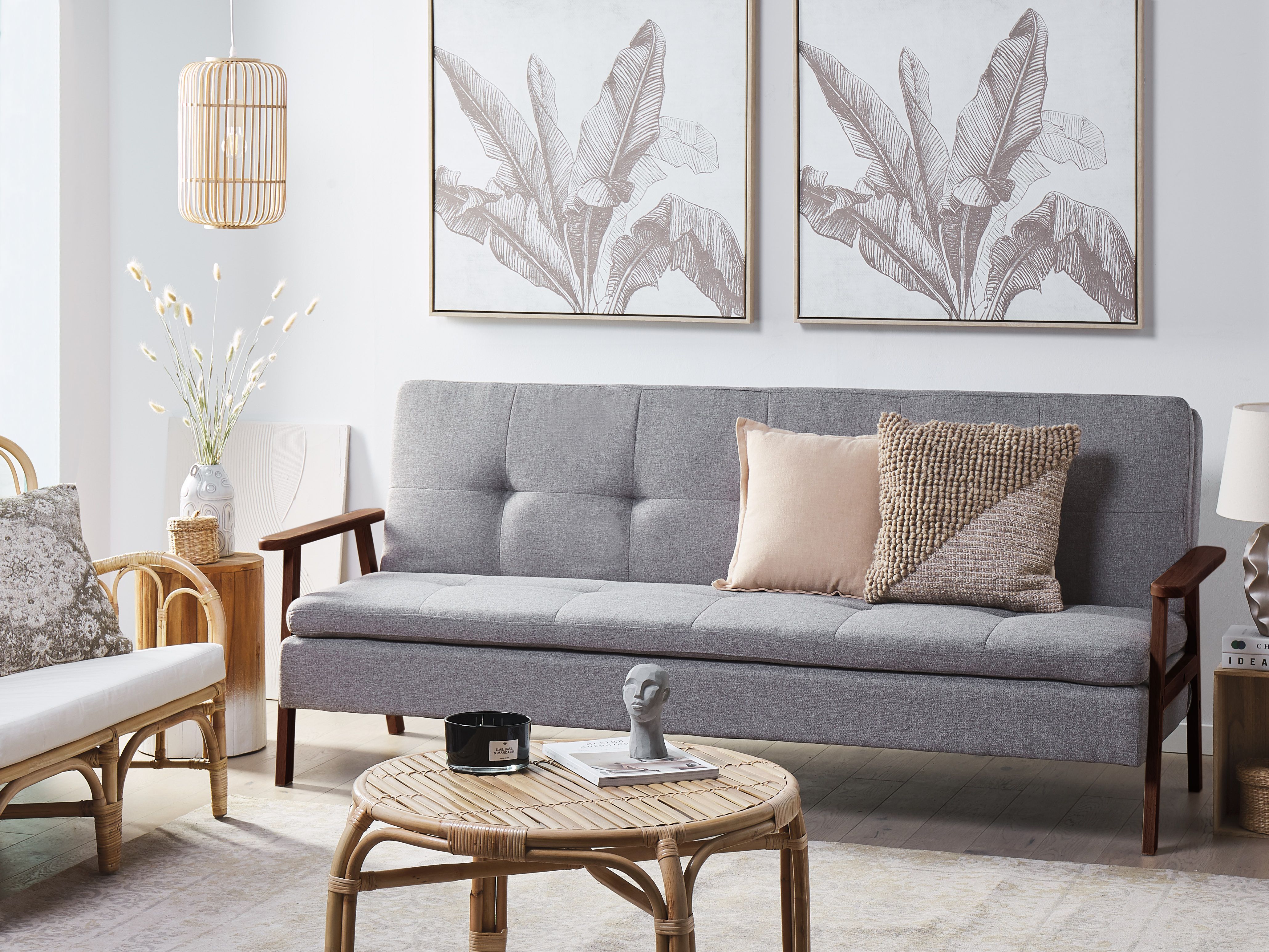 Sofa Bed 3 Seater TJORN Fabric Light Grey