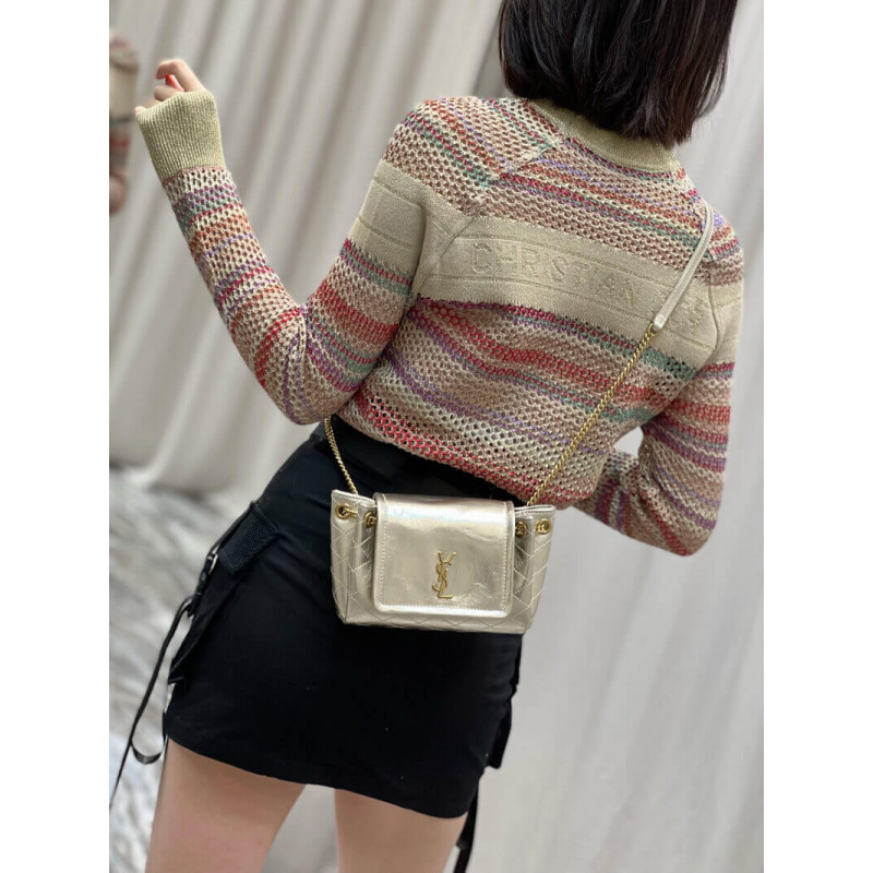 Replica Saint Laurent Nolita Mini Leather Shoulder Bag 672738 Champagne Gold1:1High-quality replica