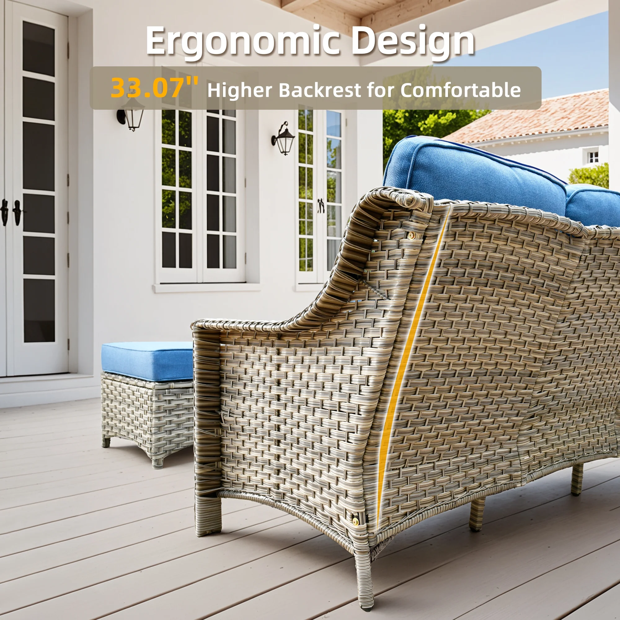 Ovios Outdoor Patio Sofa 3-Seater with Cushions All-Weather Wicker Rattan Couch for Garden, Porch, or Backyard - Image 31