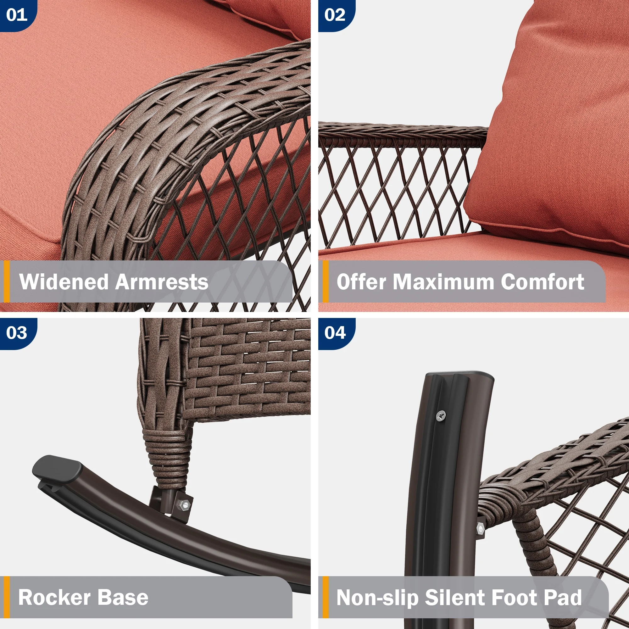 ELPOSUN 3-Piece Outdoor Rocking Chairs, Wicker Patio Furniture with Thickened Cushions and Table for Porch - Image 20
