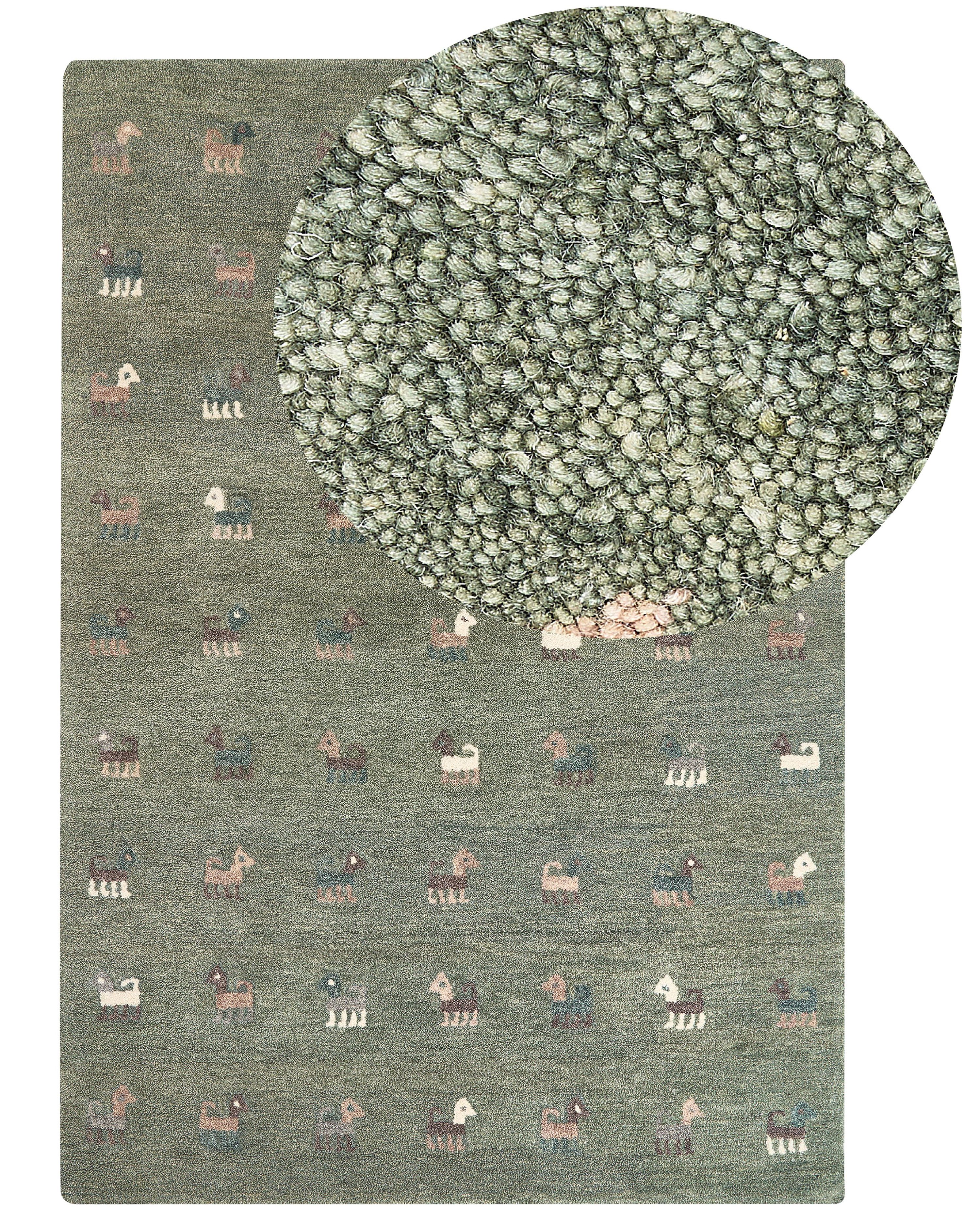 Rug KIZARLI Green 140 x 200 cm Wool Gabbeh