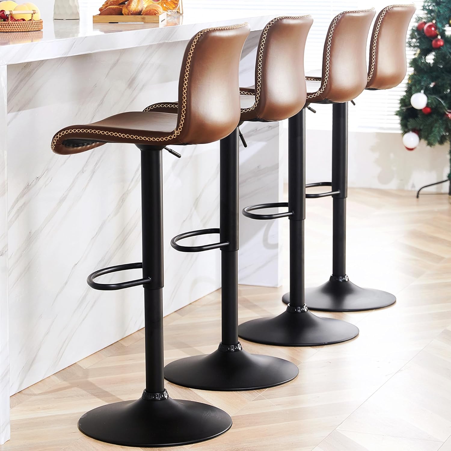 HeuGah Swivel Bar Stools Set of 4, Counter Height Bar Stools with Back, Adjustable Bar Stools 24