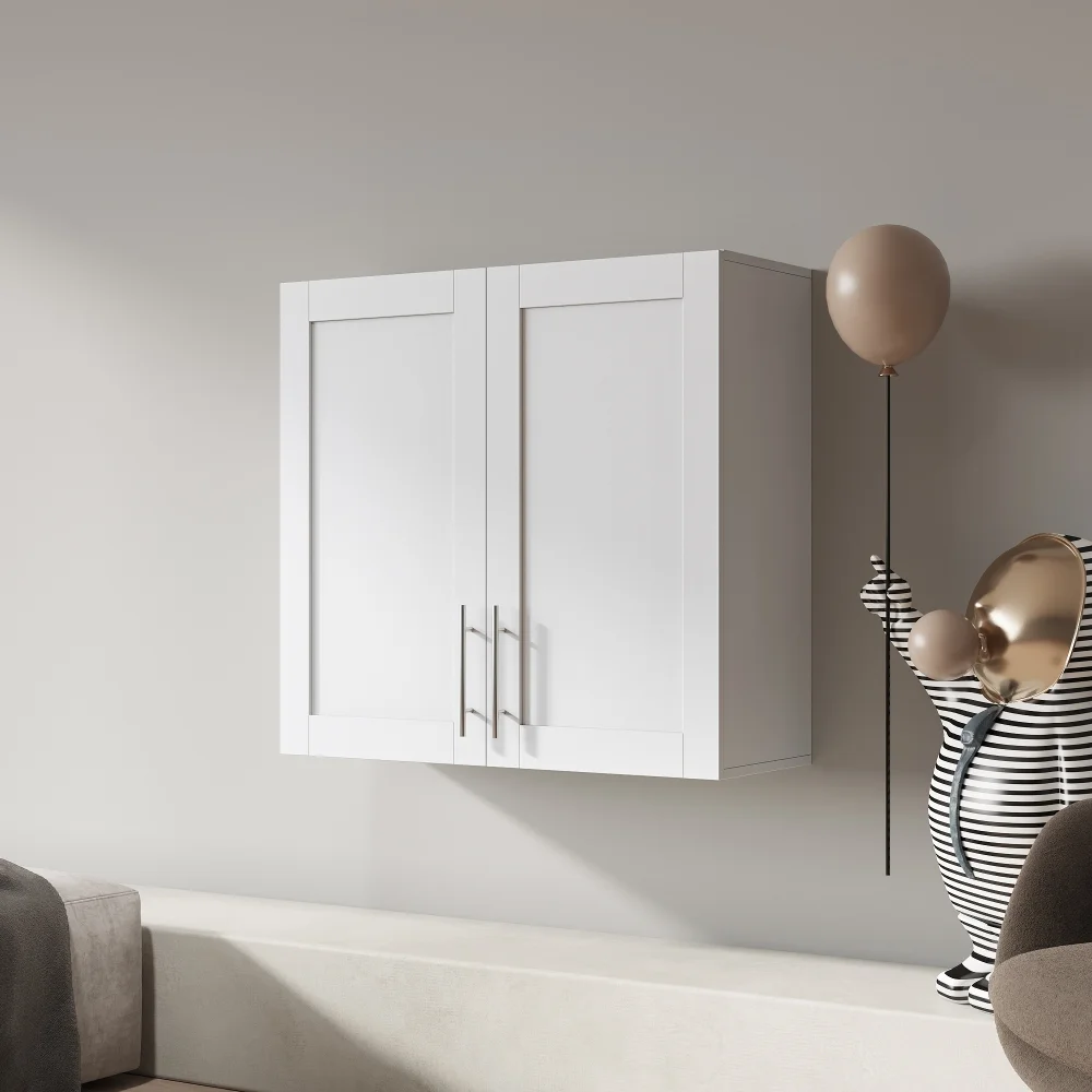 Stackable Wall Cabinet,Hanging Wall Mount Storage Cabinet with Adjustable Shelves and Doors,Sideboard Buffet Cupboard,Console Table,White Wood Finish,11.81 