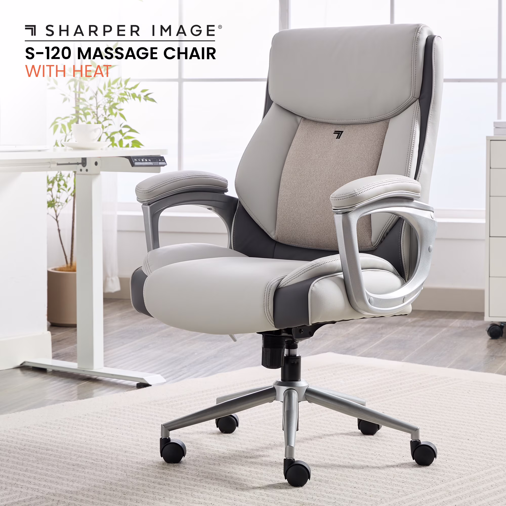 Sharper Image S-120 Massage and Heat Office Chair, Gray/White - Image 5