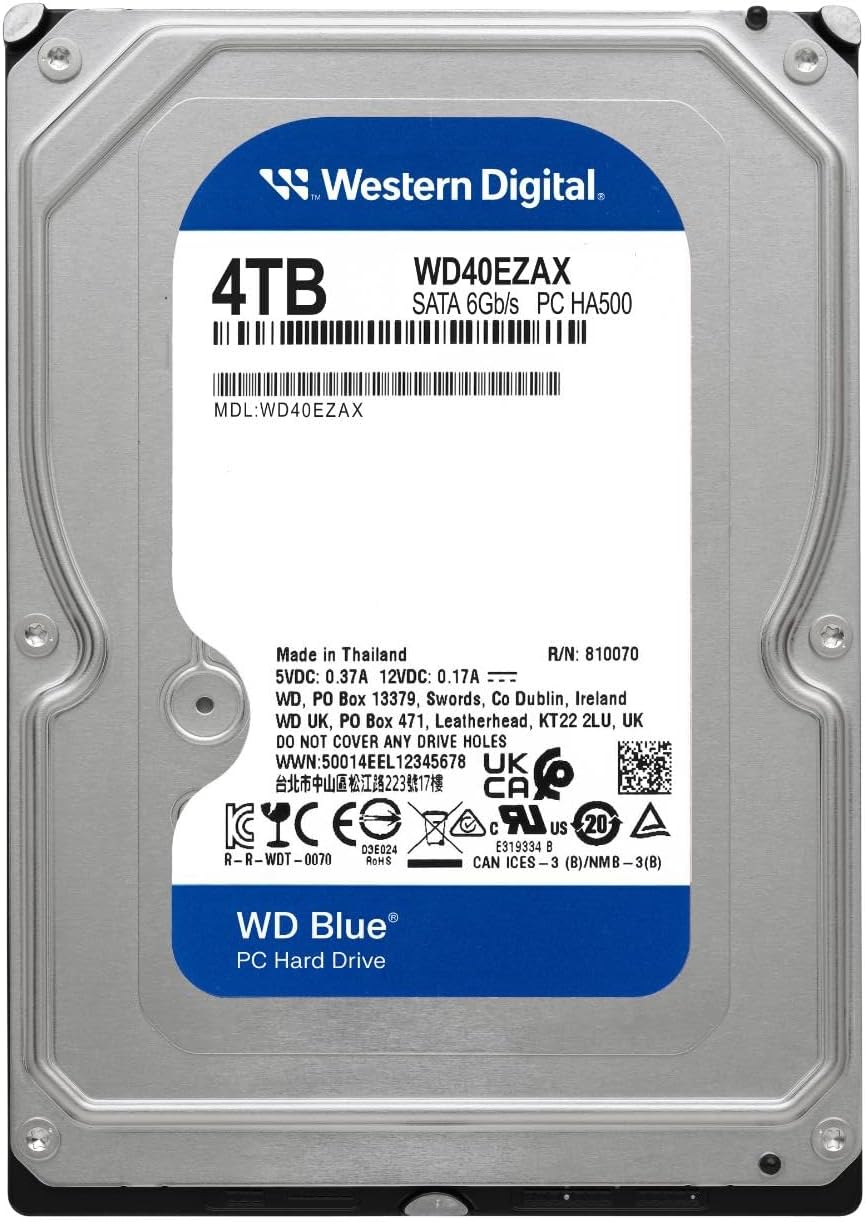 Western Digital 4TB WD Blue PC Internal Hard Drive HDD - 5400 RPM, SATA 6 Gb/s, 256 MB Cache, 3.5