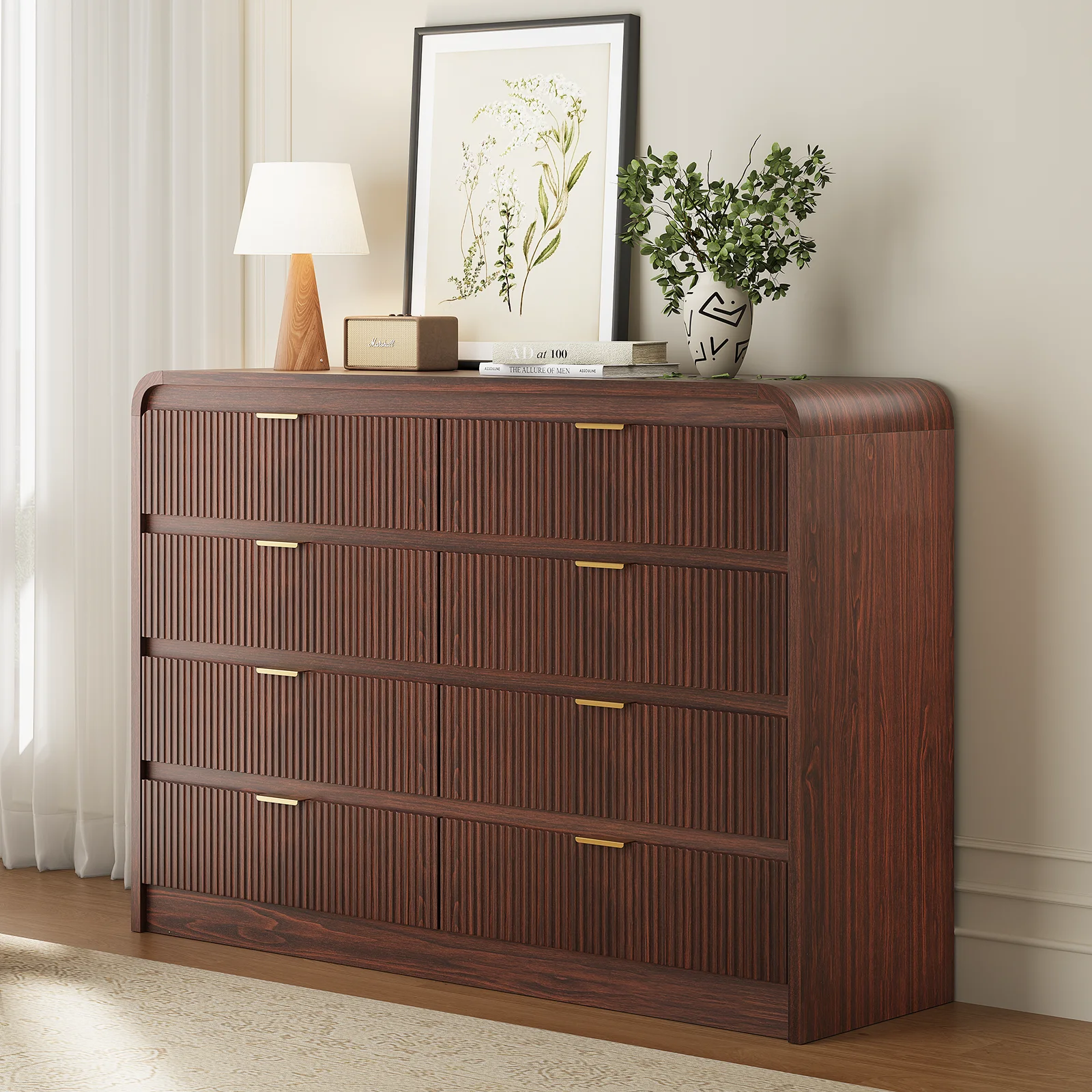 SELOOYE Fluted 5 Drawers Dresser for Bedroom, 47" Tall Modern Dresser Chest of Drawers, Black Accents, Fluted Fronts, Wood Storage Dressers Organizer for Bedroom, Living Room, Natural - Image 17
