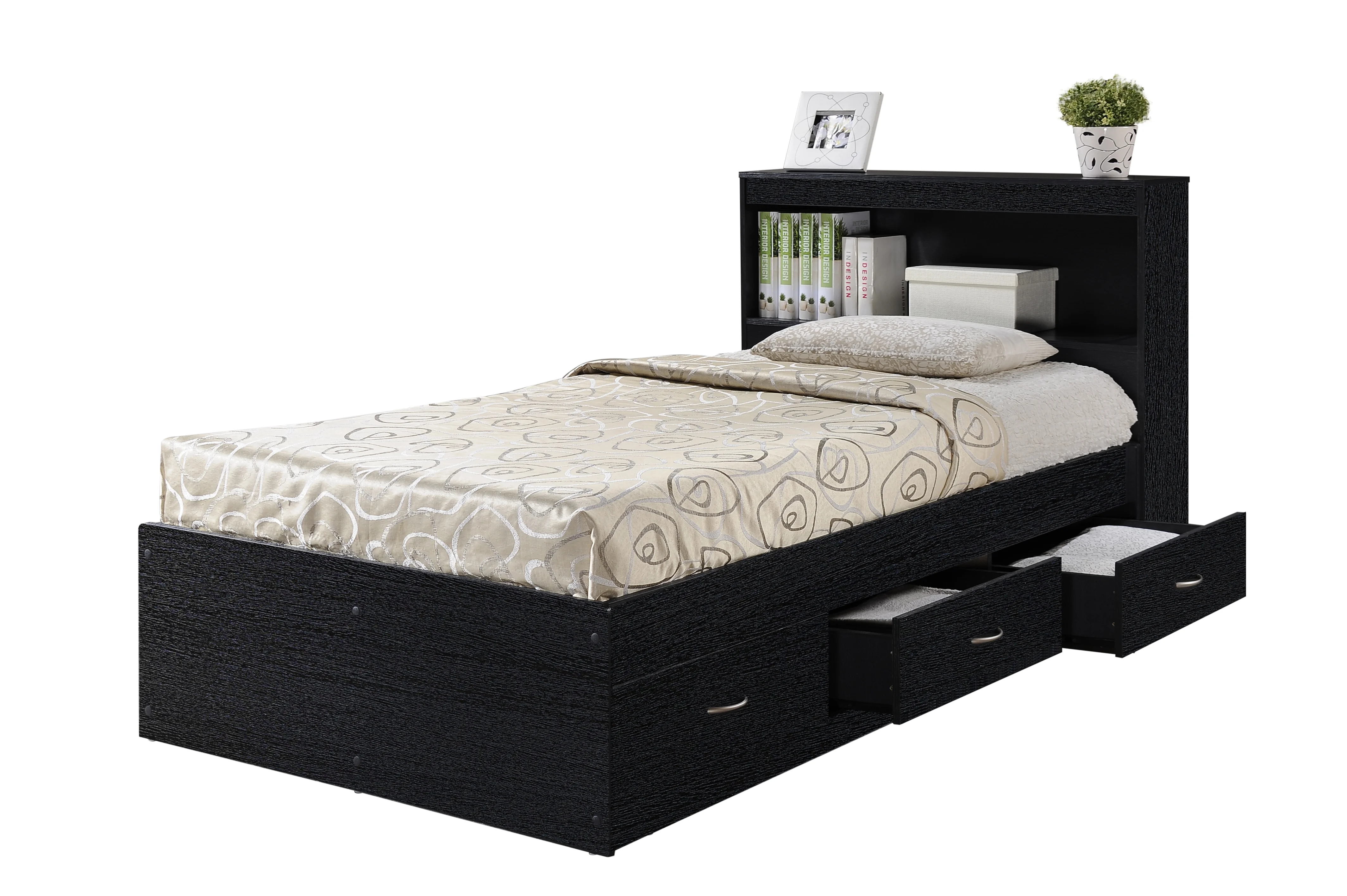 Hodedah Twin-Size Captain Bed with 3-Drawers and Headboard in White - Image 24