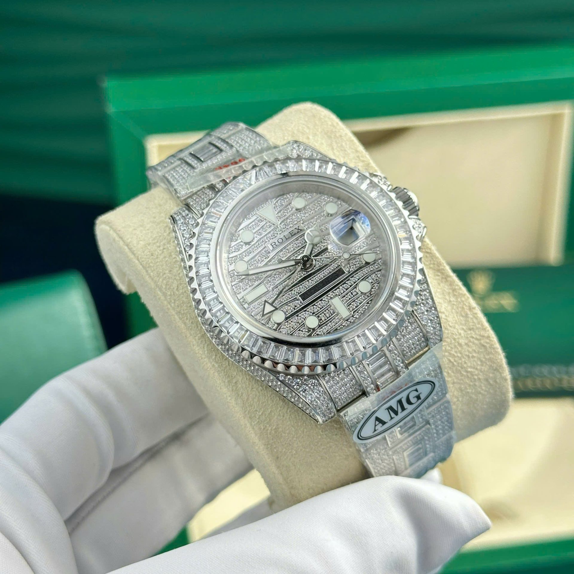 Rolex GMT-Master II Copies Watch Full Stone CZ AMG Factory 40mm - Elite Watch Atelier