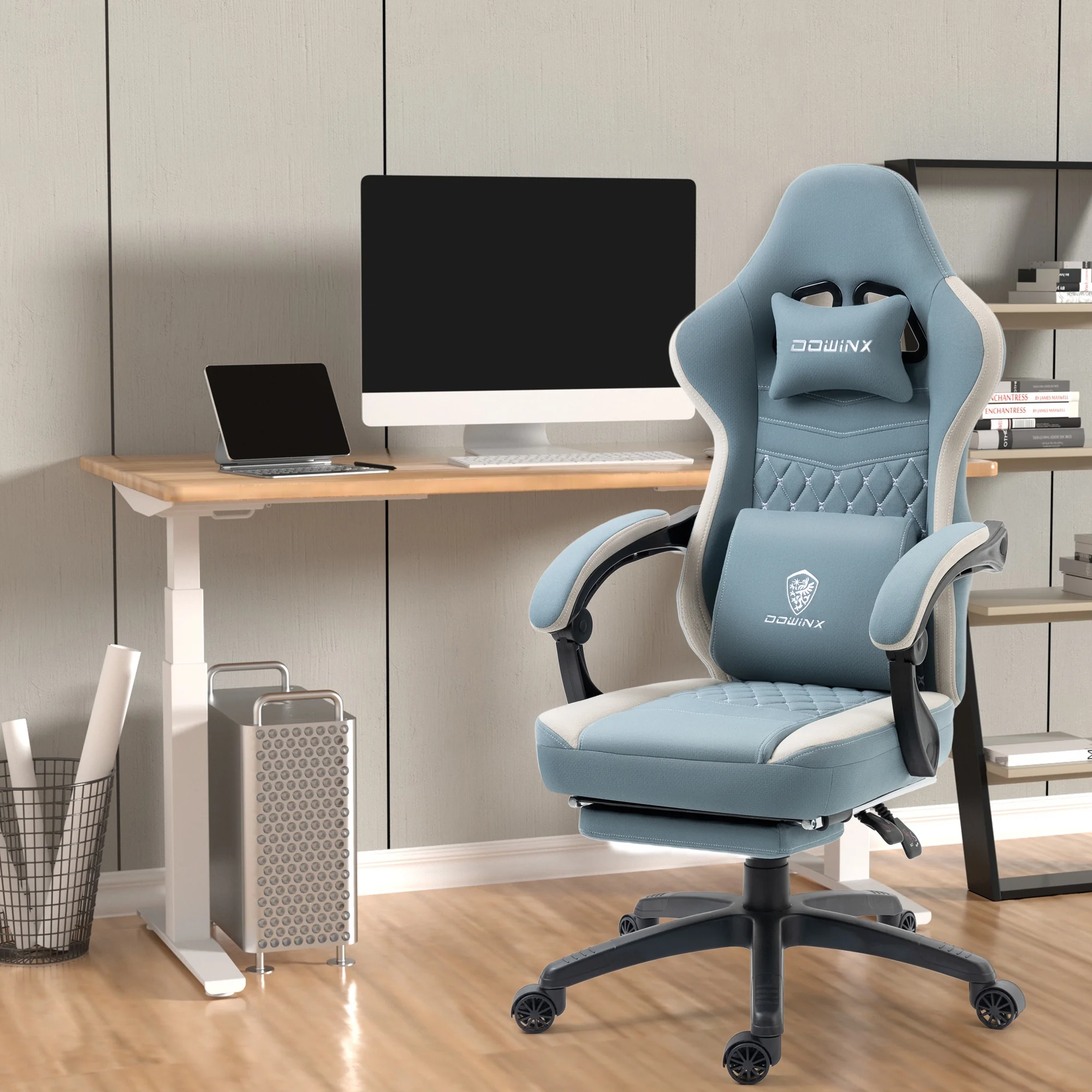 Dowinx Gaming Chair with Pocket Spring Cushion, Breathable Fabric Computer Chair with Gel Pad, Comfortable Office Chair with Storage Bag, Massage Game Chair with Footrest, Green - Image 32