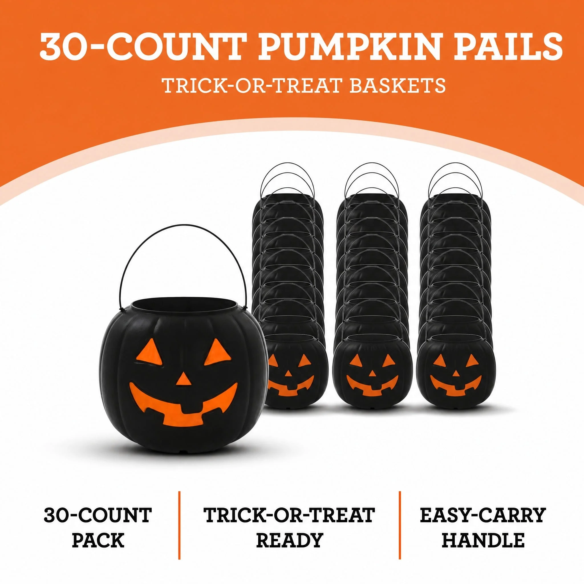 30-Count Jack-o'-Lantern Trick-or-Treat Pail, Black, 8", Halloween by Way To Celebrate - Image 3 30-Count Jack-o'-Lantern Trick-or-Treat Pail, Black, 8", Halloween by Way To Celebrate - Image 3