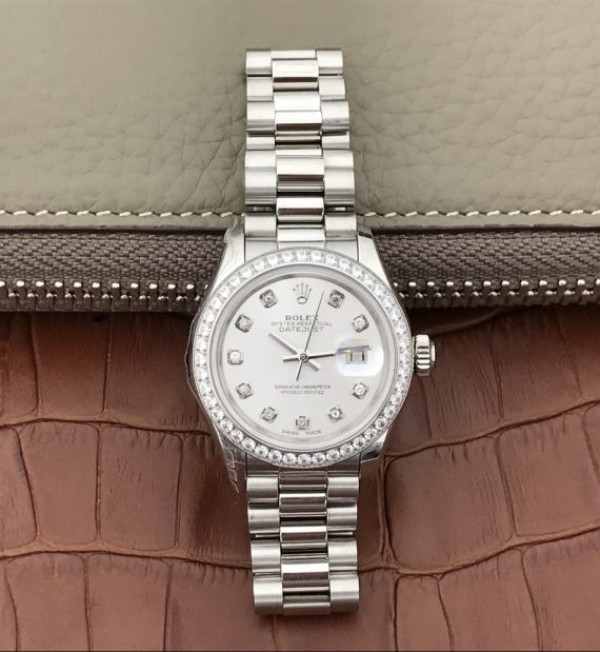 Replica Rolex DateJust 28mm Diamonds Bezel White Dial Diamonds Markers SS Bracelet A2236 - Top club