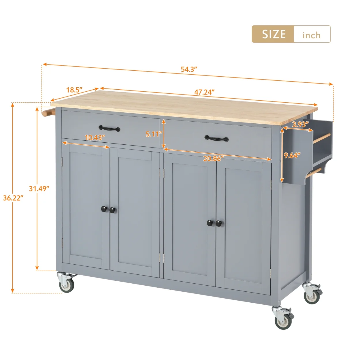 JINS & VICO Rolling Kitchen Storage Cart with Locking Wheels, Blue