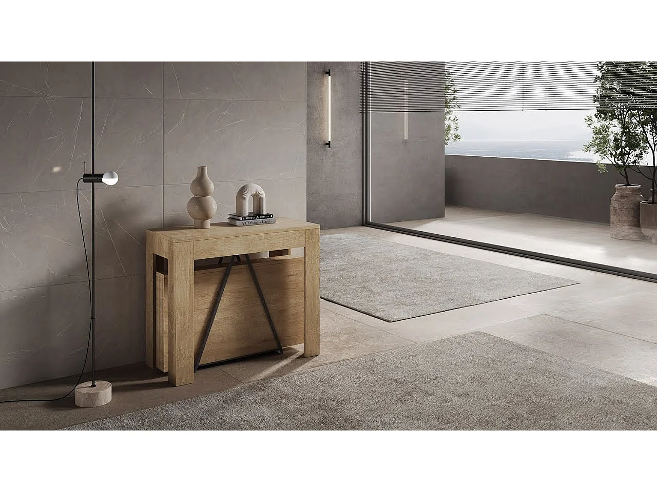 Console extensible 90x42/302 cm Scicca Frêne Blanc