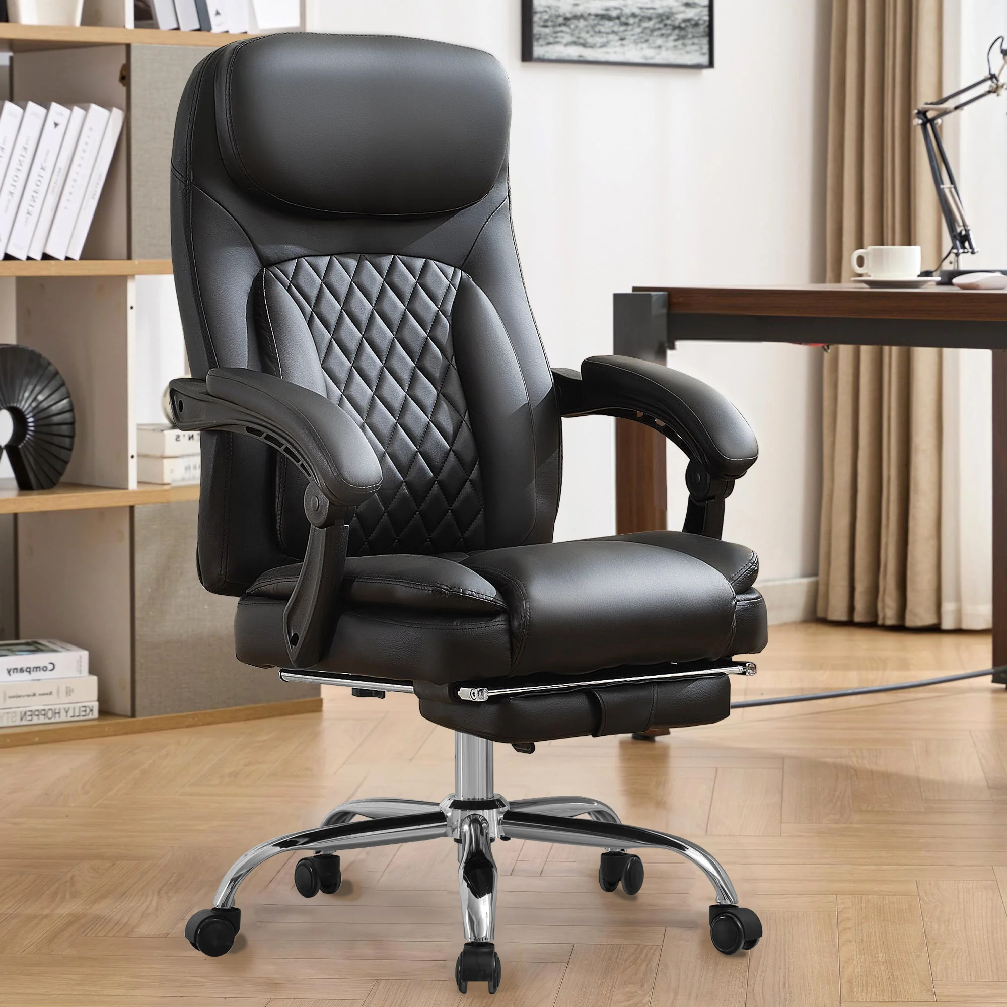 JONPONY Big and Tall Office Chair 500LBS Executive Office Chair Massage and Footrest Ergonomic Computer Desk Chair Reclining High Back Leather Office Chair Lumbar Back Support Swivel Rolling,Black - Image 17