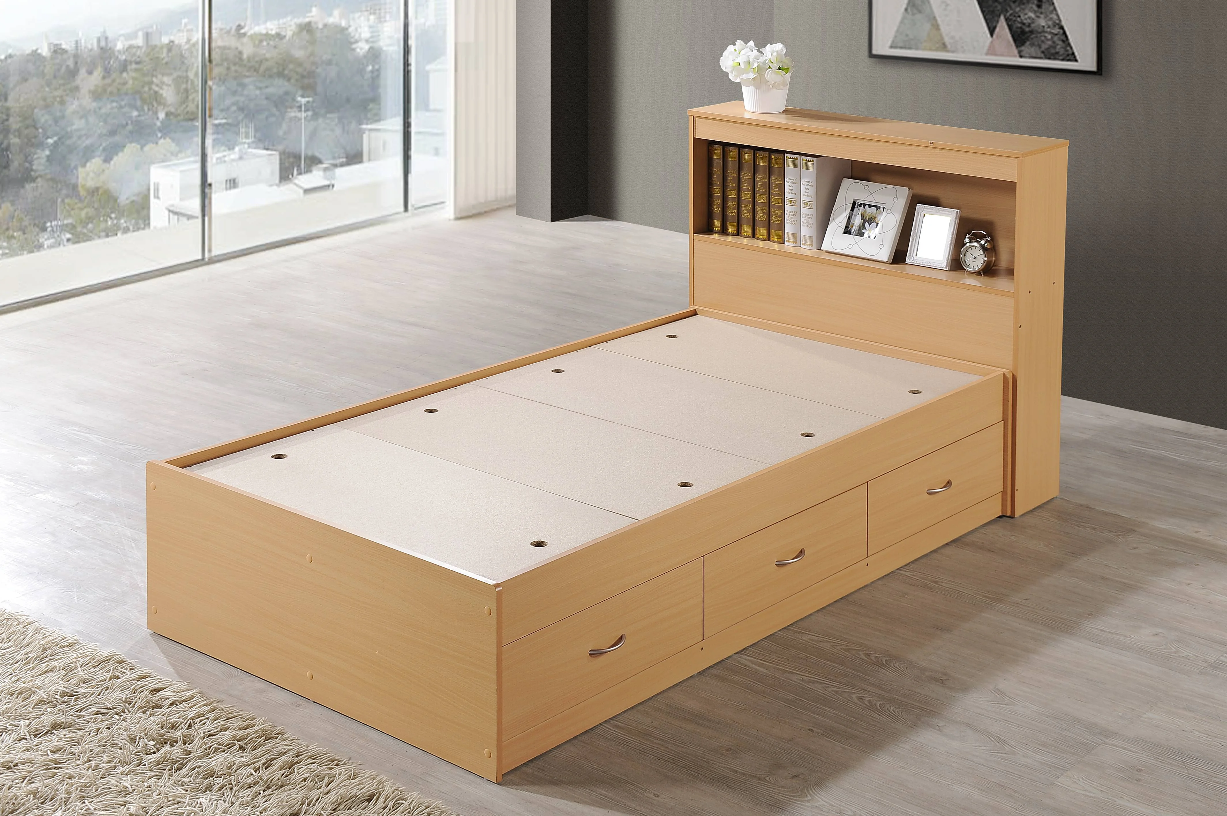 Hodedah Twin-Size Captain Bed with 3-Drawers and Headboard in White - Image 48