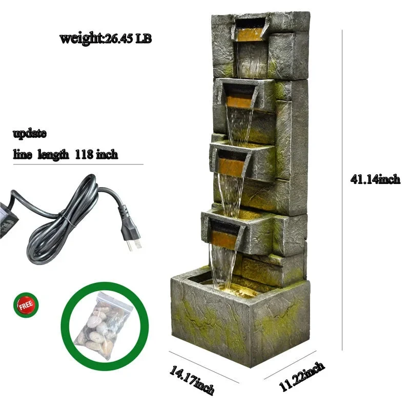 5-Tier Modern Cascading Indoor/Outdoor Fountain With LED Lights - Resin and Fiberglass - Image 5 5-Tier Modern Cascading Indoor/Outdoor Fountain With LED Lights - Resin and Fiberglass - Image 5