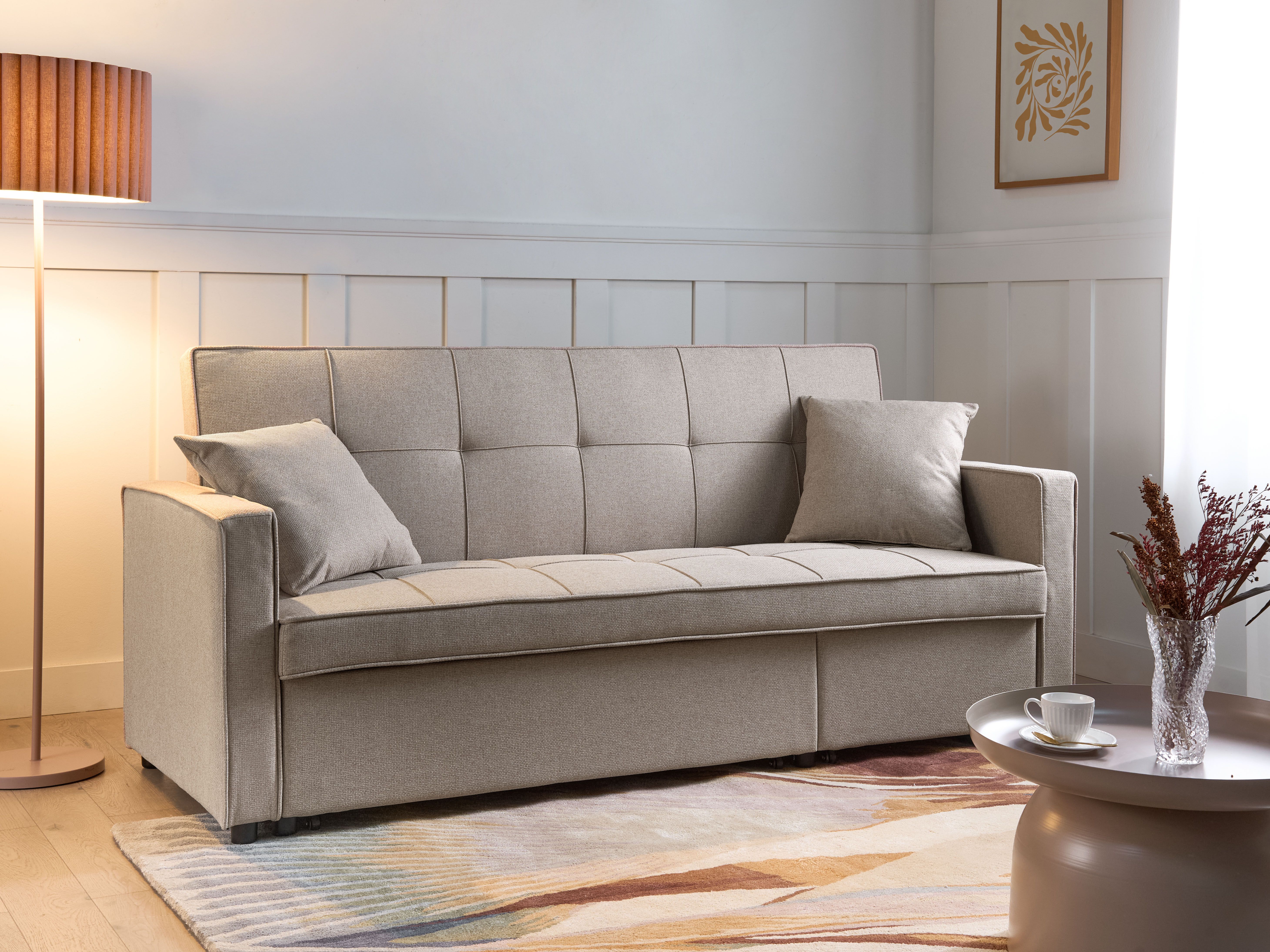 Sofa Bed 3 Seater GLOMMA Fabric Beige