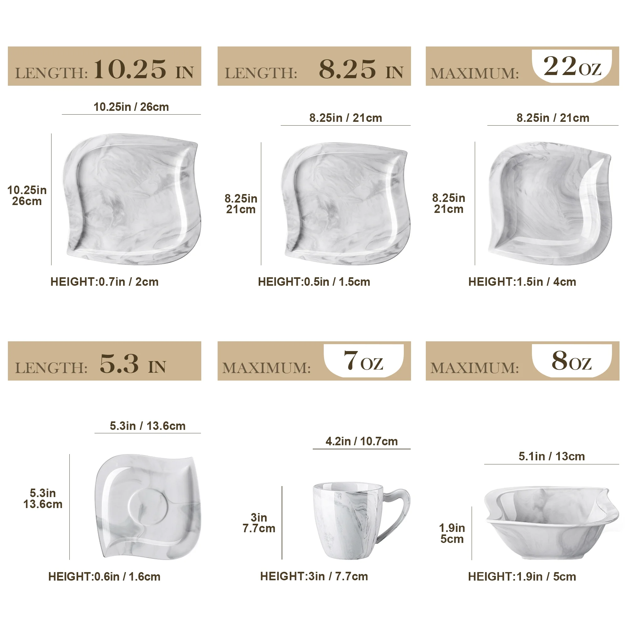 vancasso 36 pcs Dinnerware Sets, Plates and Bowls Set for 6, Porcelain Dinner Set, Marble Gray