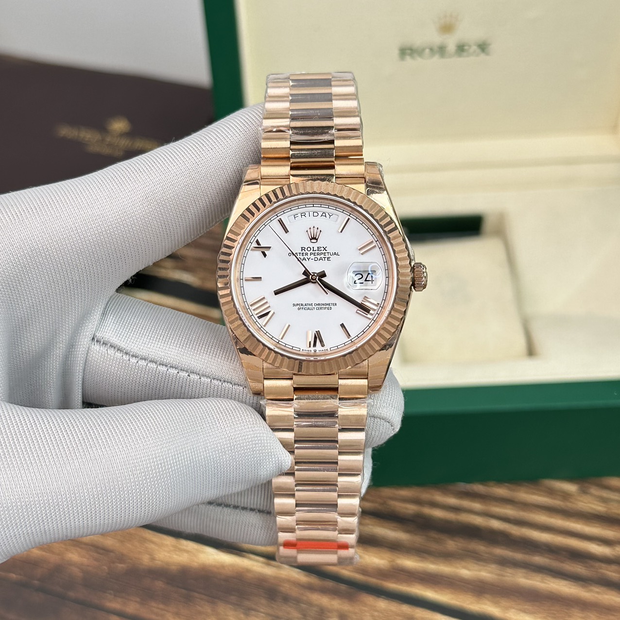 Rolex Replica 1:1 Watch Day-Date Rose Gold White Dial EW Factory 40mm - Elite Watch Atelier
