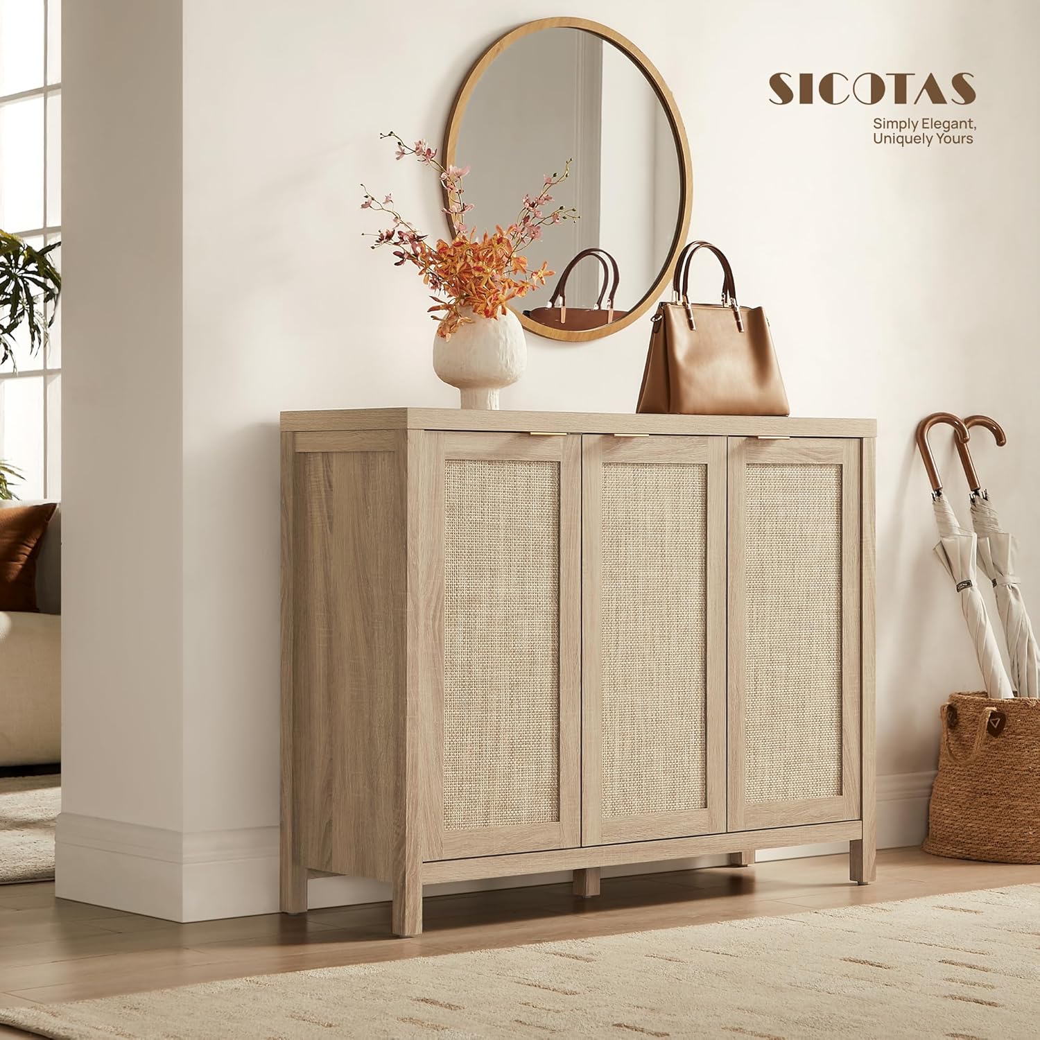 SICOTAS Rattan Buffet Cabinet with Storage 43.5