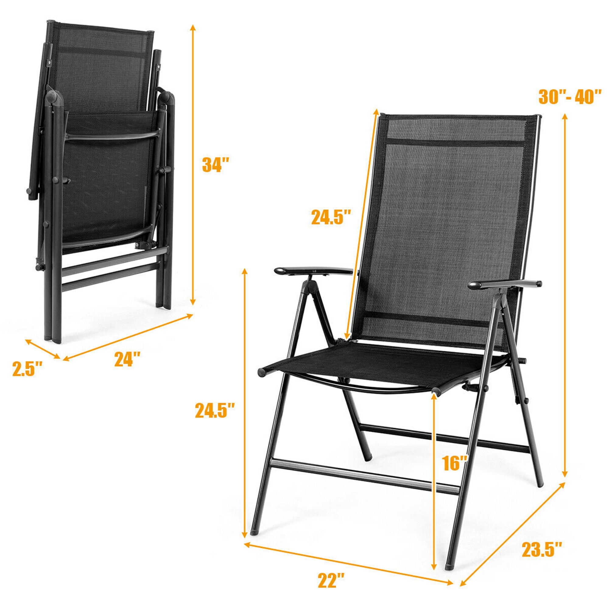 Gymax 4PCS Folding Chair Patio Garden Outdoor w/ Steel Frame Adjustable Backrest - Image 2