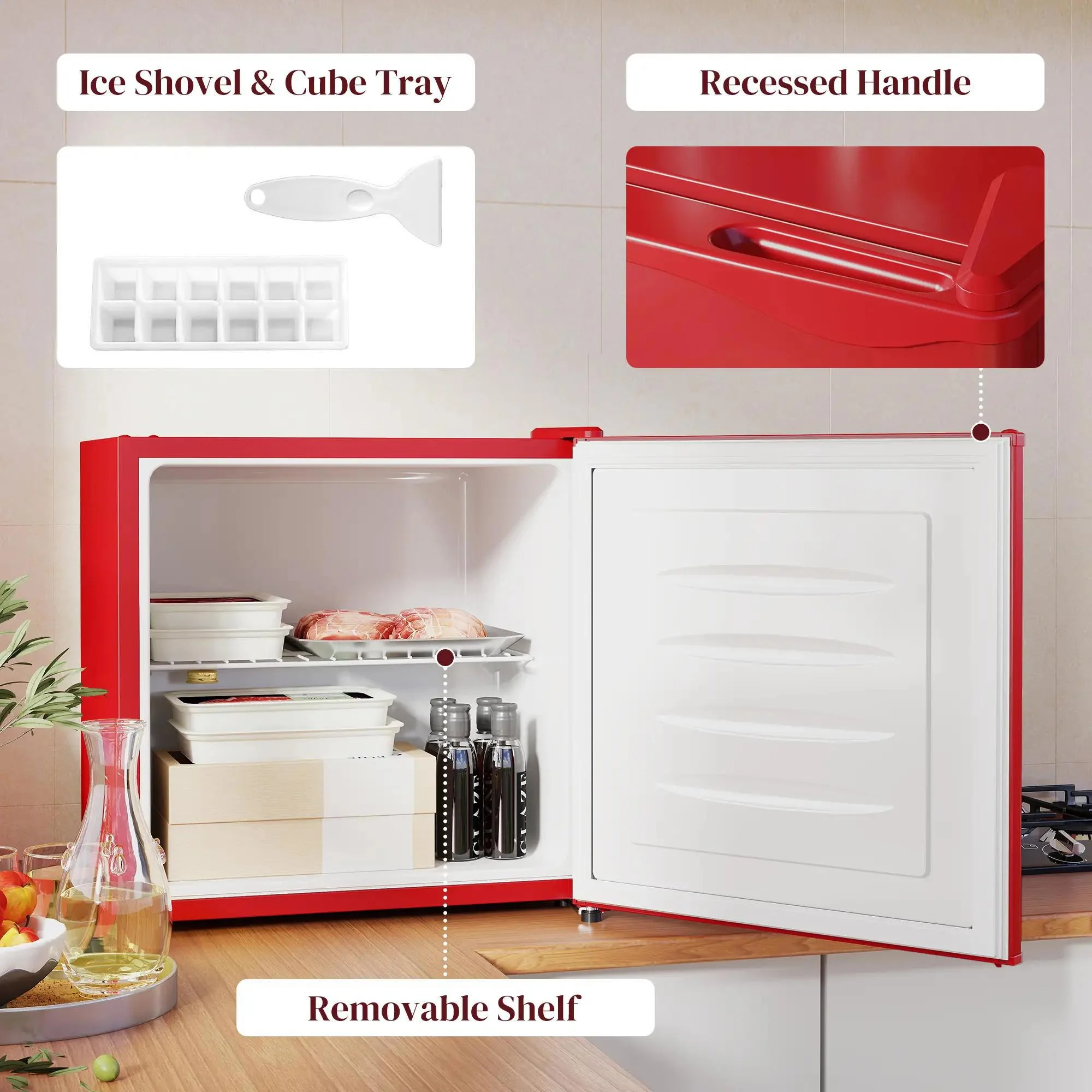 Resenkos 1.1 Cu.Ft Countertop Mini Freezer, Compact Upright Freezer with Removable Shelves, Red - Image 10