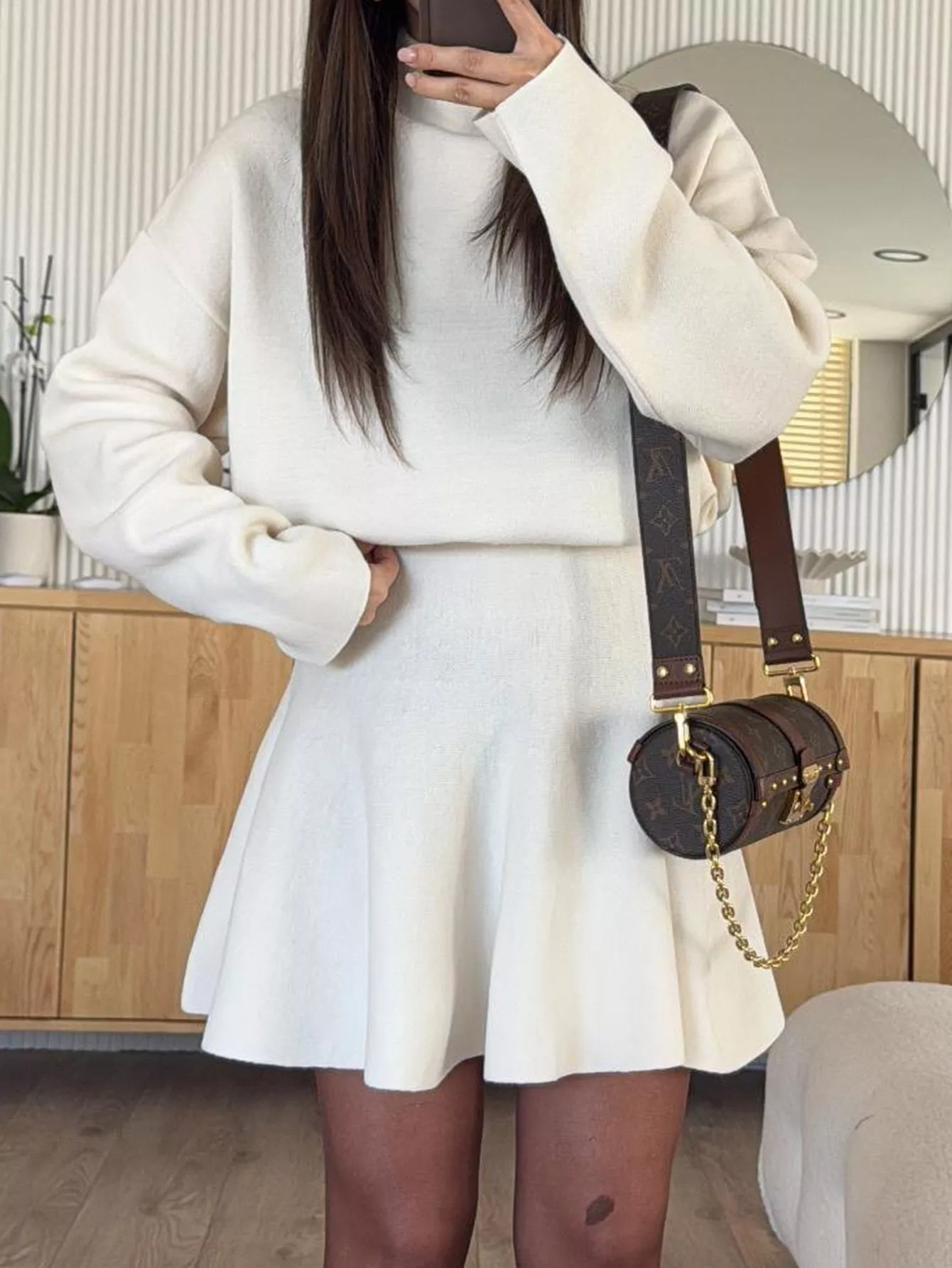 Turtleneck Dropped Shoulder Sweater and Skirt Set - ZKZOOK