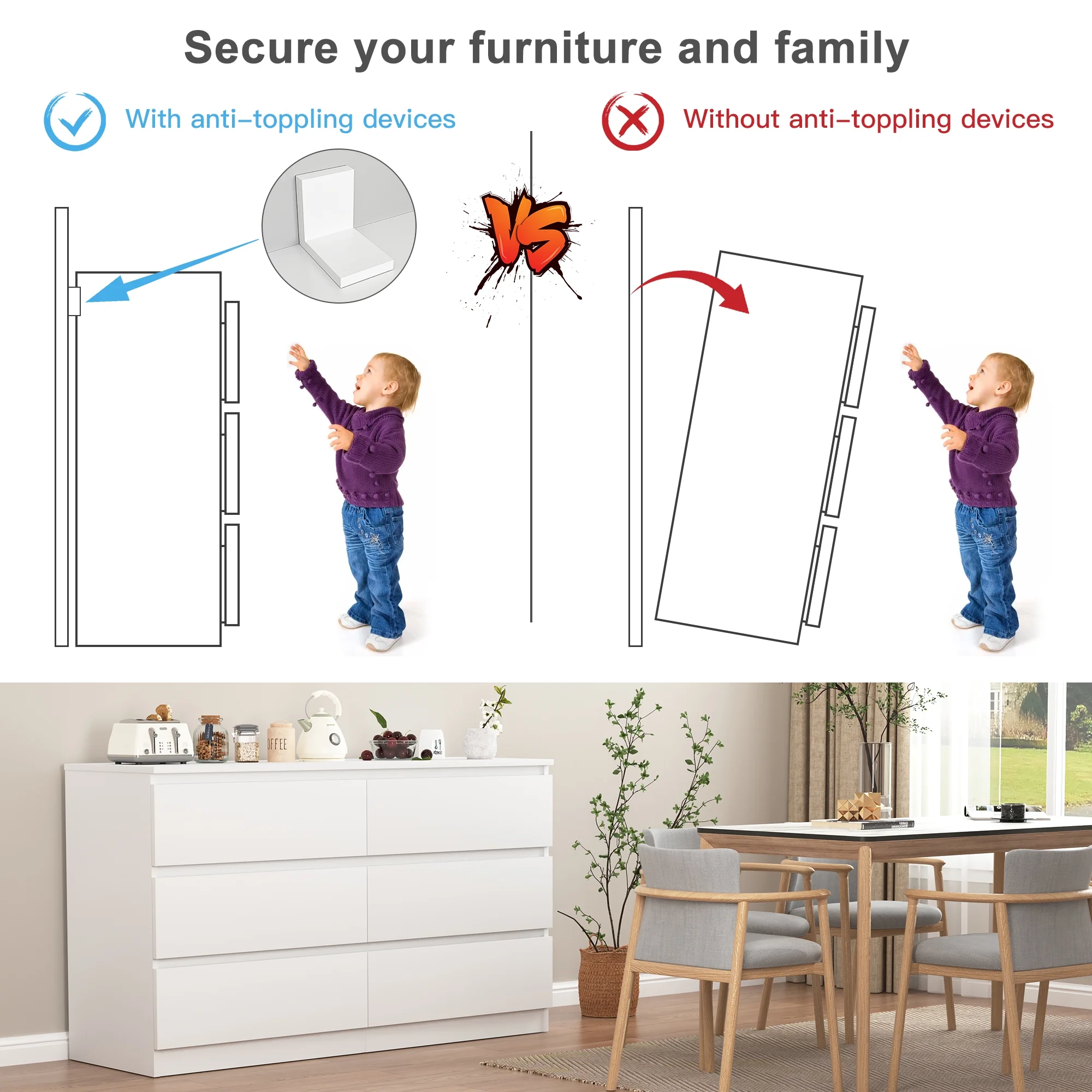 Kadyn White Chest of Drawer, 6 Double Drawer Dresser for Bedroom, Modern Storage Cabinet for Living Room, Dresser - Image 12