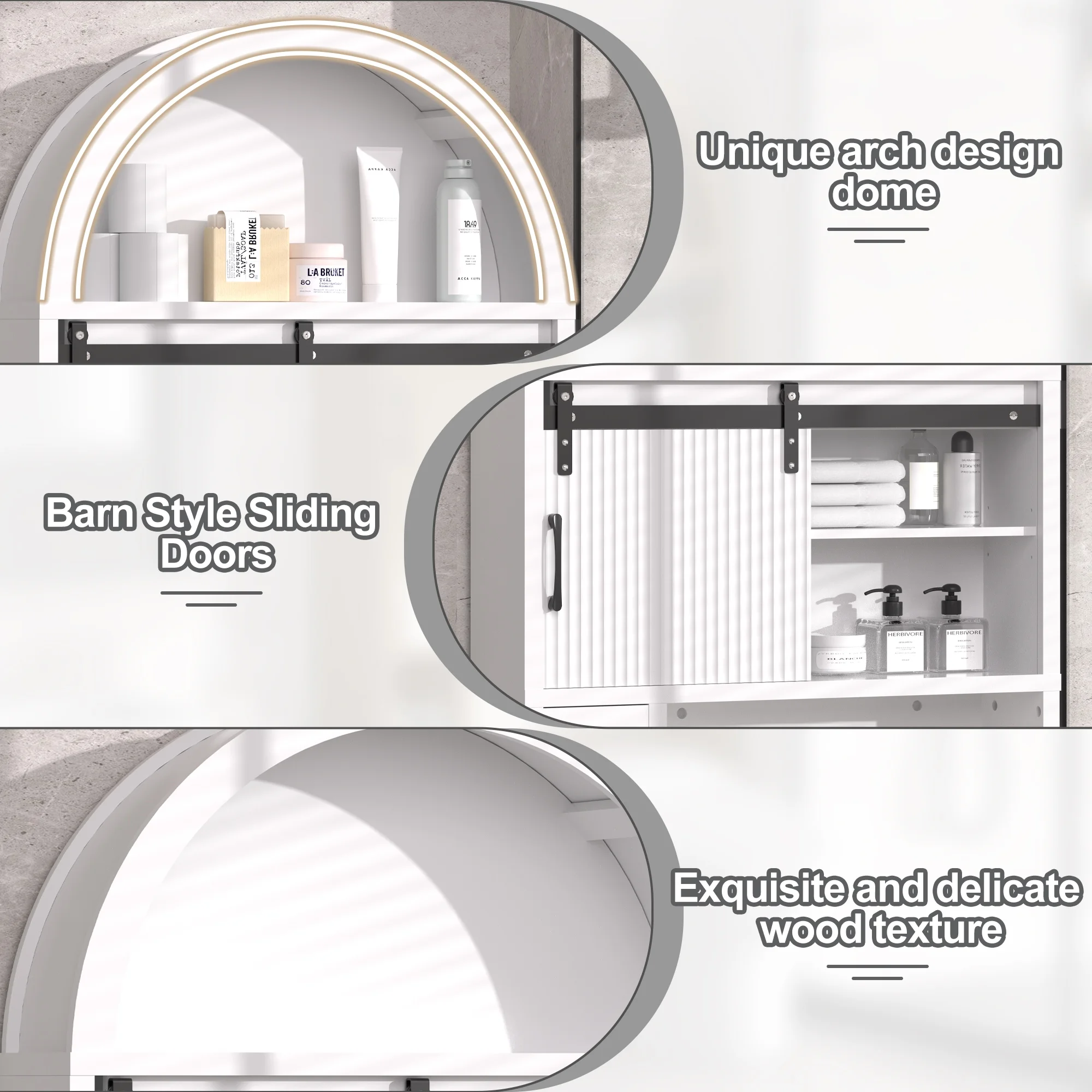 HARIPUL Over The Toilet Storage Cabinet w/ Unique Wood Grain & Arc Design, Freestanding Bathroom Shelf Organizer Space Saver w/ Doors & Anti-Tip Device, Wood Color - Image 19