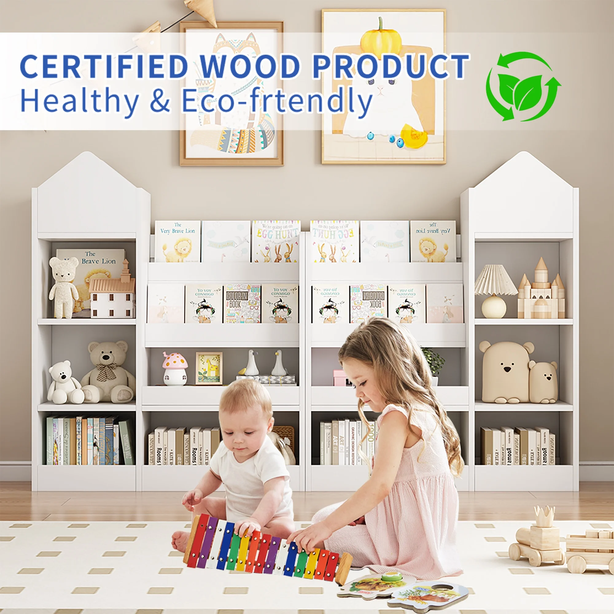 PORKISS Bookshelf for Kids, Wood Kids Bookcase with Toy Storage Organizer, Freestanding Book Shelf with 6 Compartments and 2 Baskets Bins for Kids Bedroom, Nursery, Playroom, Natural - Image 30