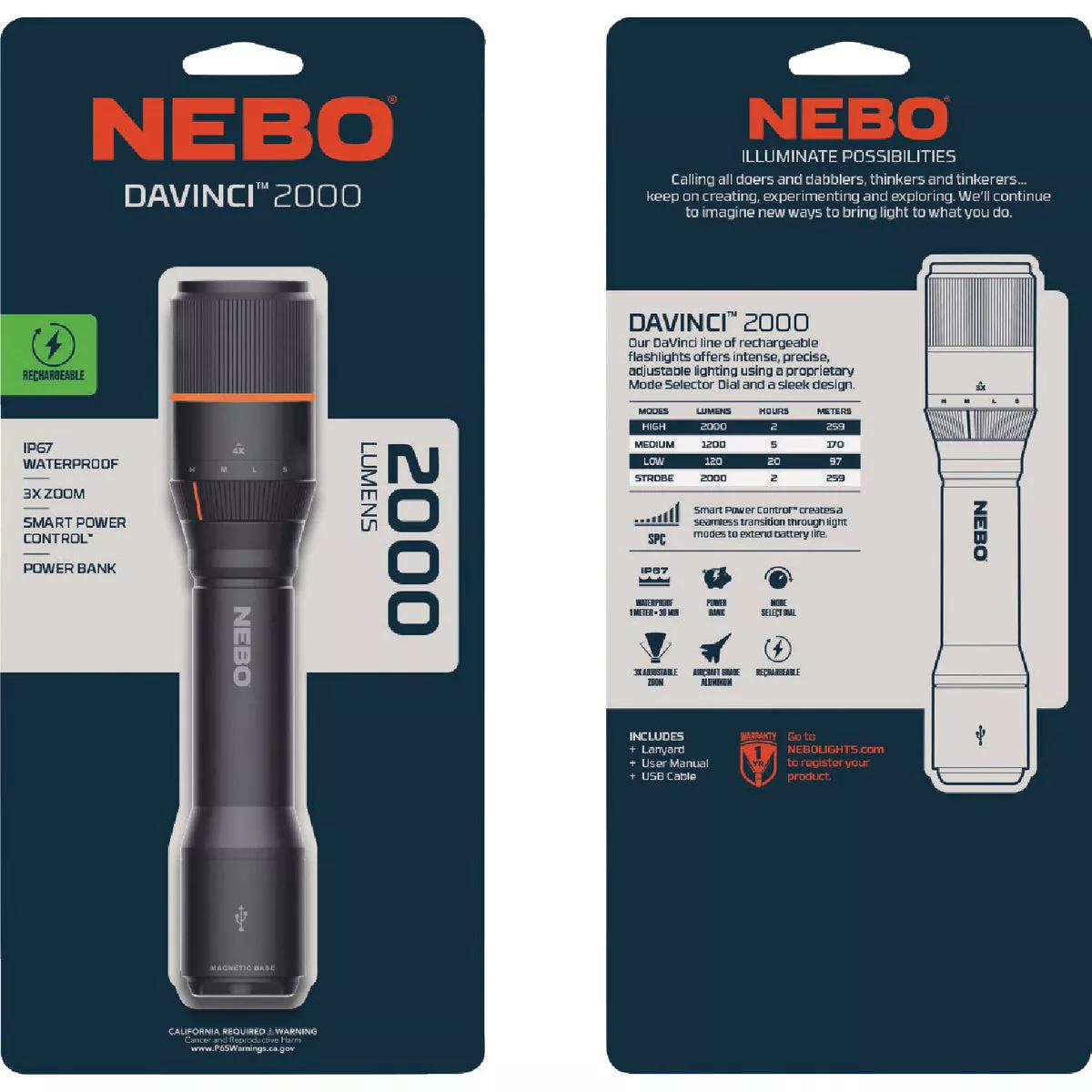 Nebo DaVinci LED Rechargeable Flashlight With Power Bank