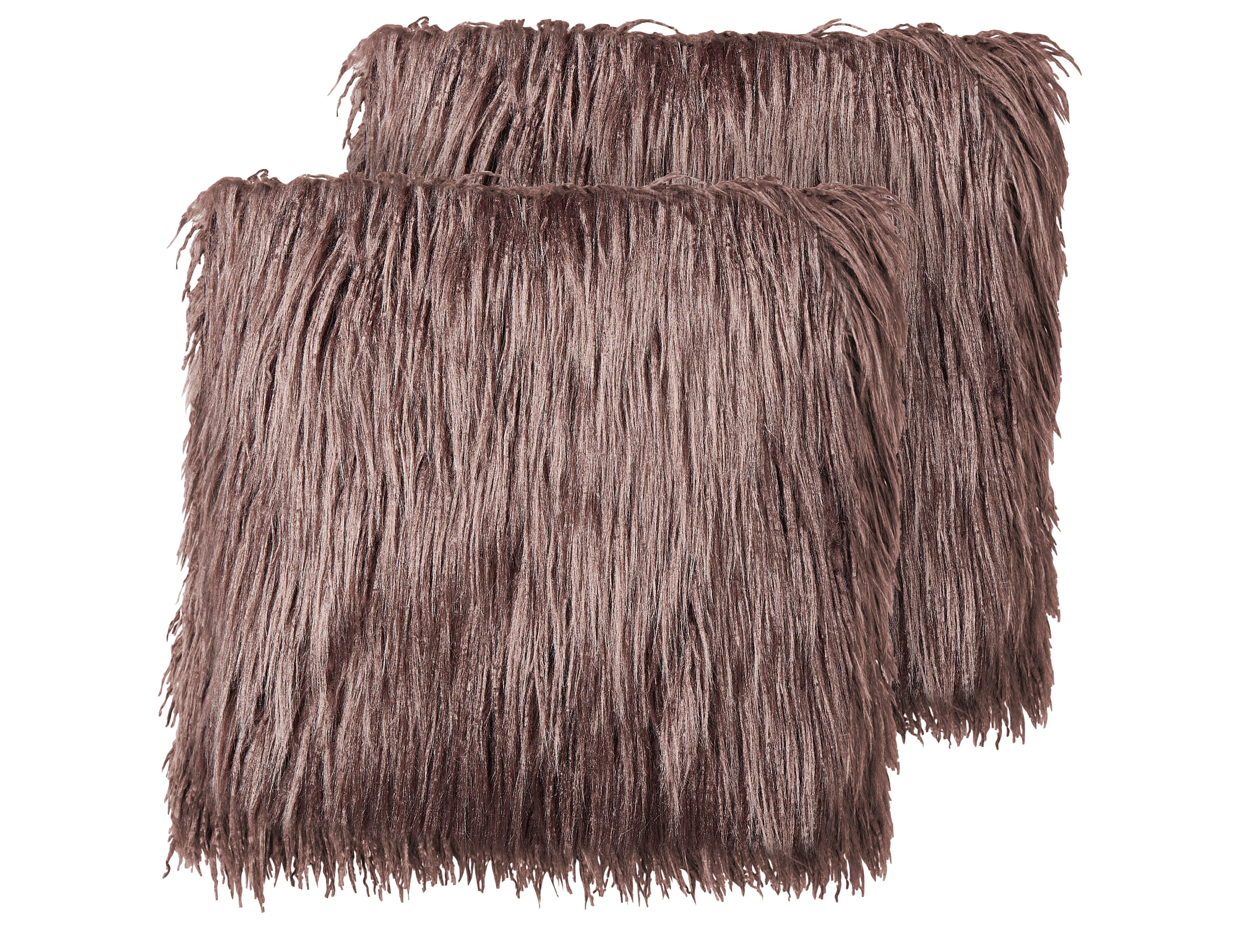 Set of 2 Decorative Cushions COROKIA Faux Fur 45 x 45 cm Brown Solid