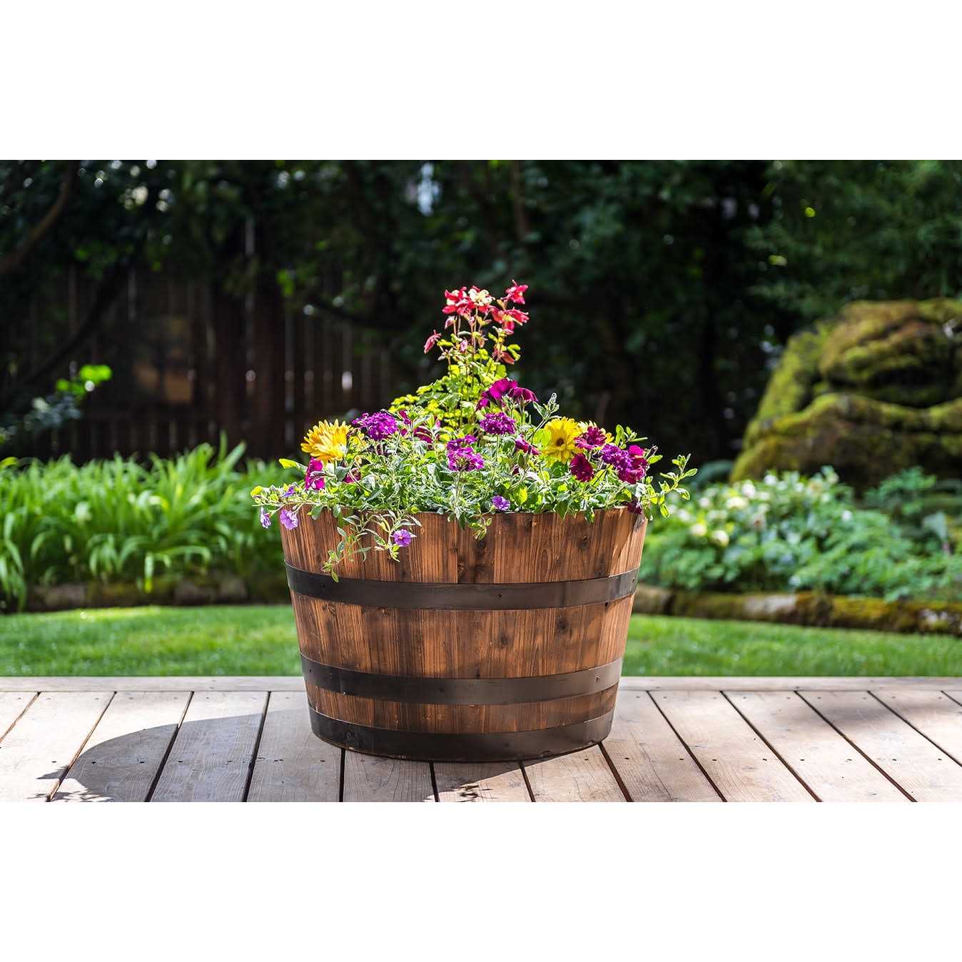 Real Wood Products Cedar Whiskey Barrel Planter - Image 3 Real Wood Products Cedar Whiskey Barrel Planter - Image 3