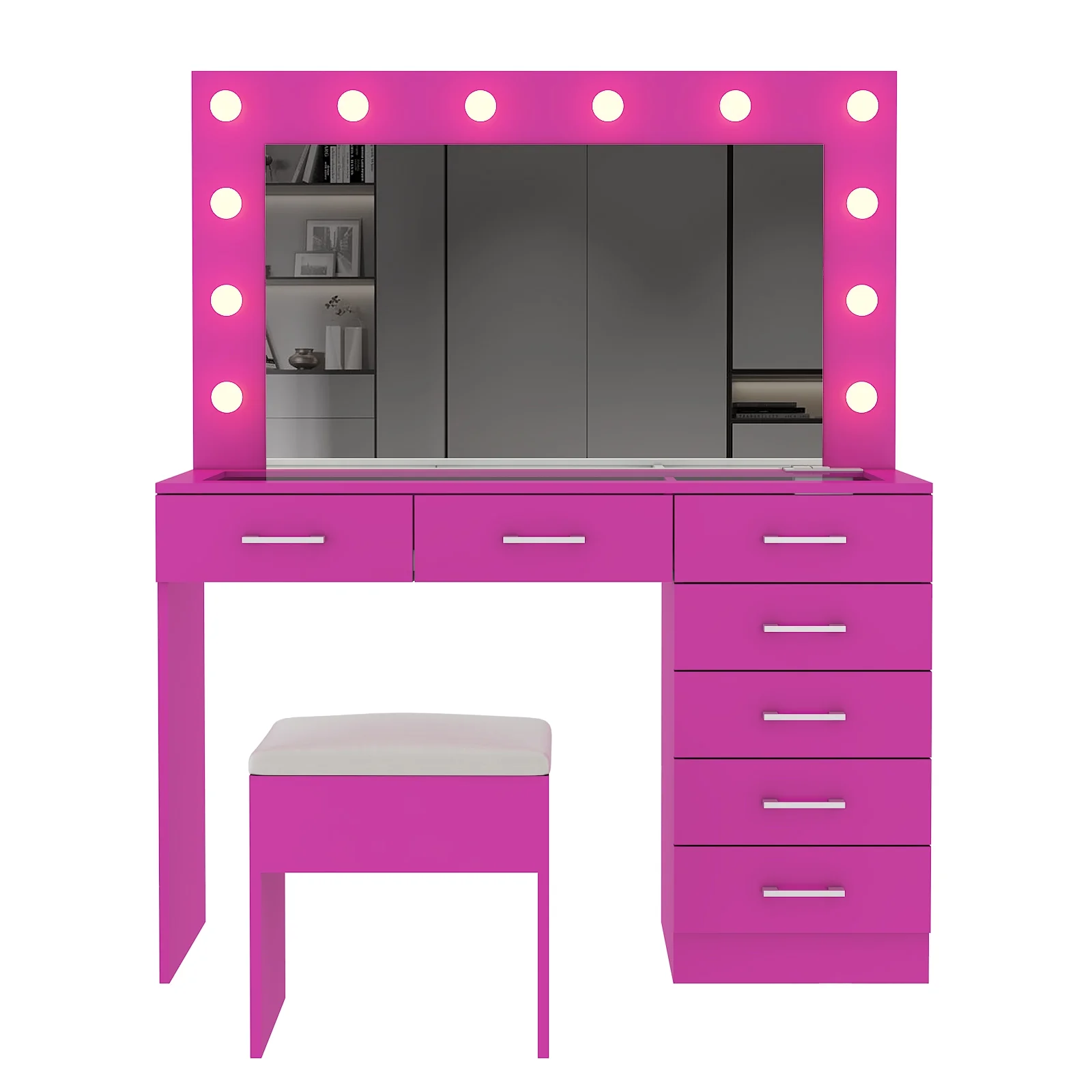 Ktaxon Large Makeup Vanity, Vanity Table Set w/ Visible Glass Top w/ Charging Station, White - Image 67