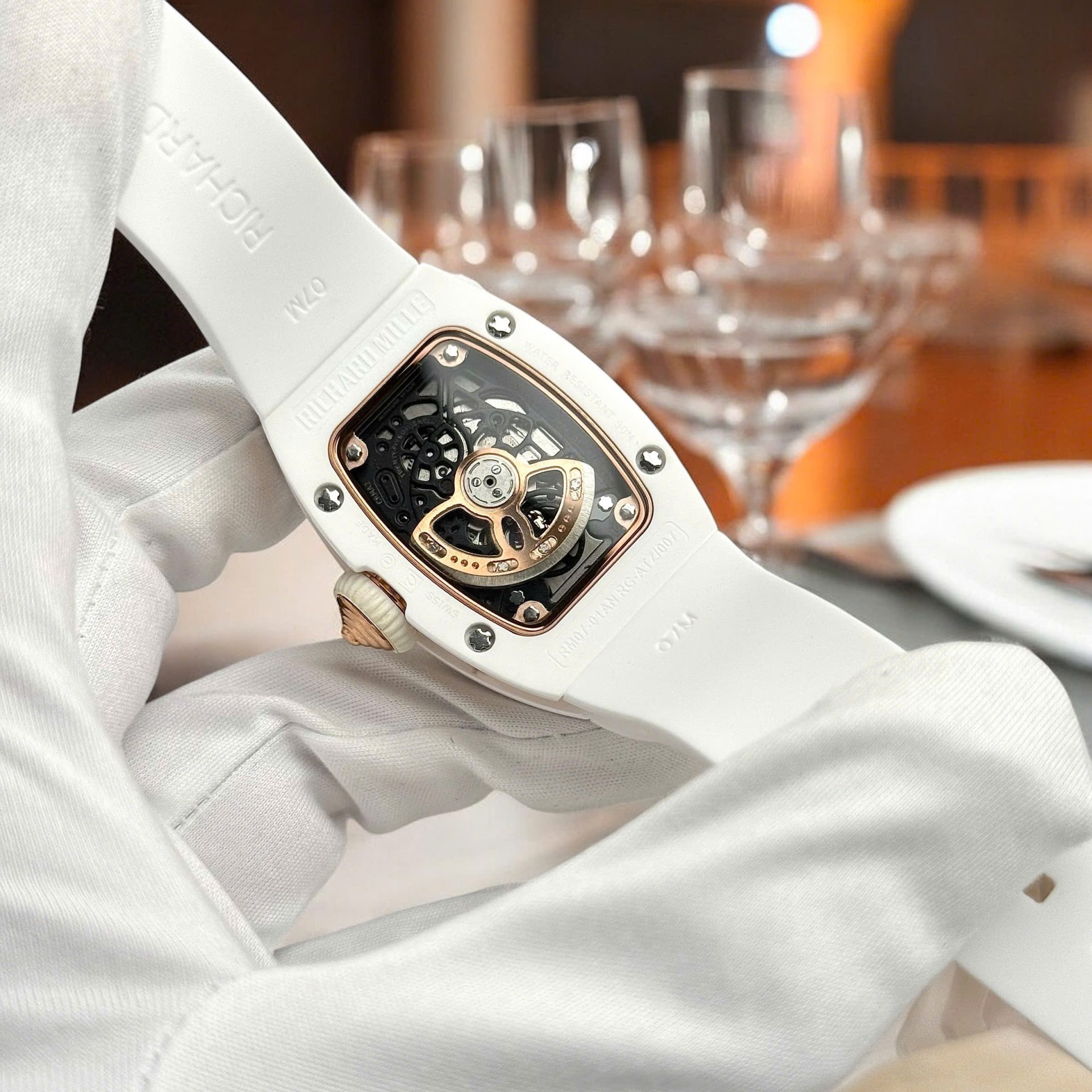 Richard Mille RM07 Super Clone Watches White Ceramic Rubber Strap Automatic Movement 36mm - Top club