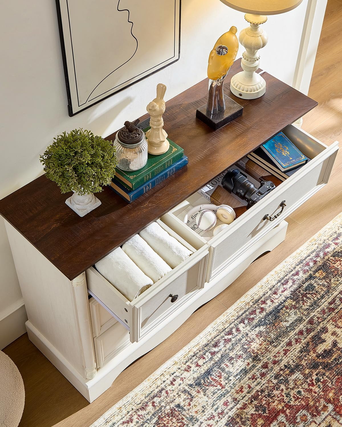 ZBOM 9 Drawer Dresser, 54 Inch Wide Farmhouse Style Chest of Drawers with Charging Station, Distressed Finish Design, Modern Storage Dresser Organizer TV Stand for Bedroom, Living Room - Image 14