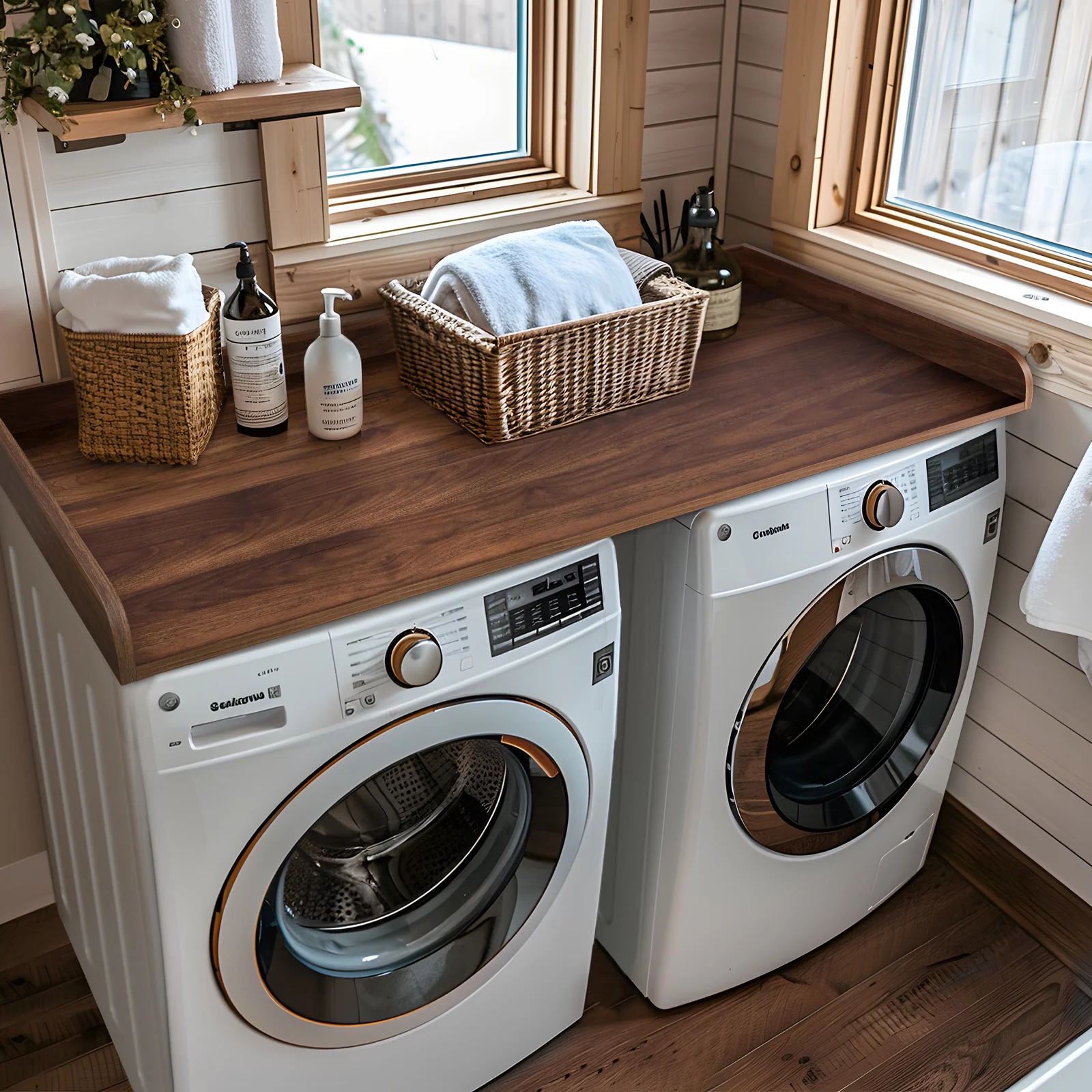 Kaboon Washer Dryer Countertop with Edge Rails, 27.5" x 54", Light Walnut - Image 19