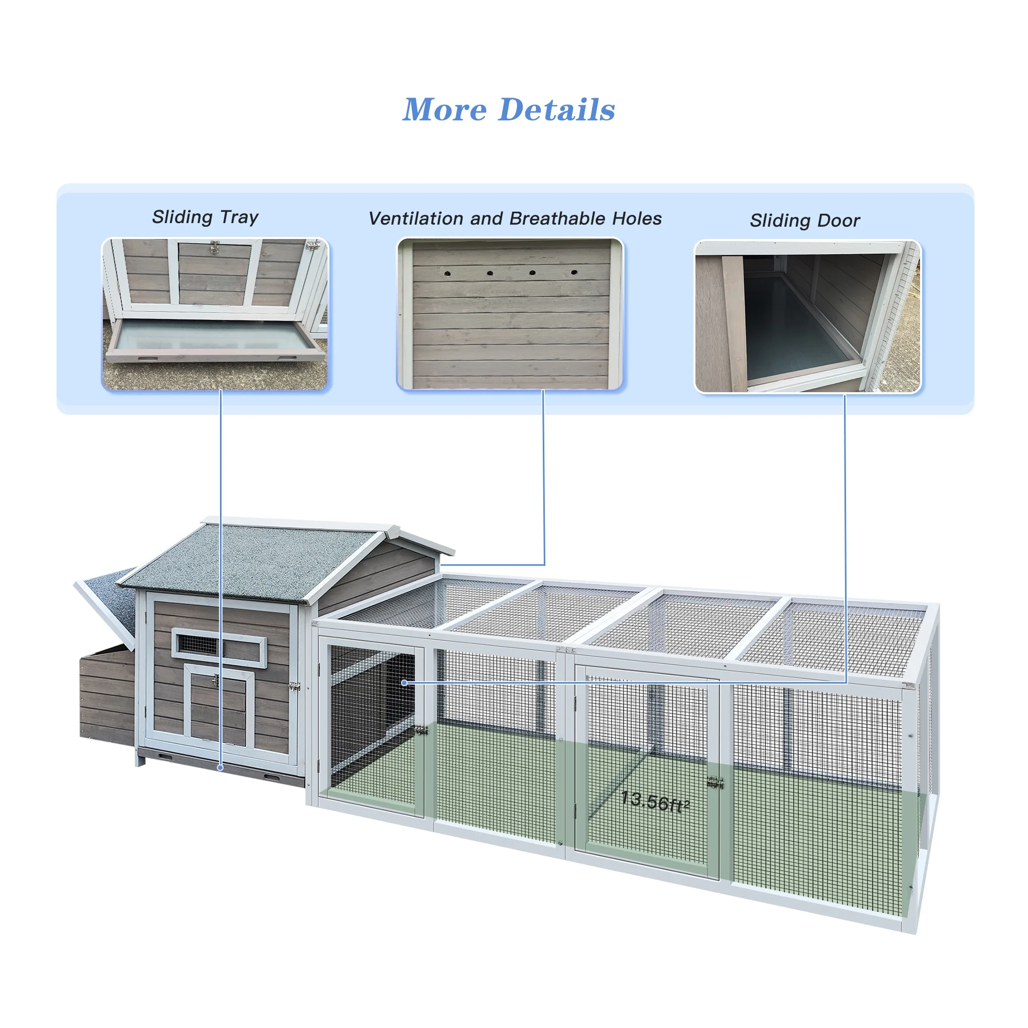 Pefilos 55" 2 Story Rabbit Hutch with Ramp, Tray, Wood Bunny Cage Poultry Chicken Coops, Beige - Image 29