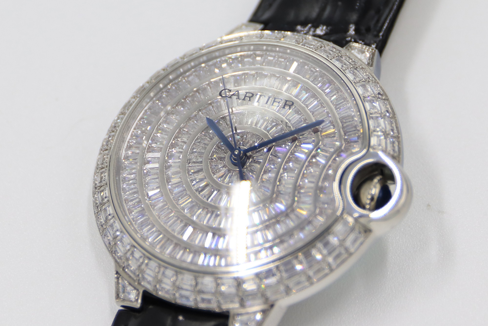 Cartier Blue Balloon Square Diamonds Full Sky Watch-White-Leather-42mm(1:1 replica) - Top club