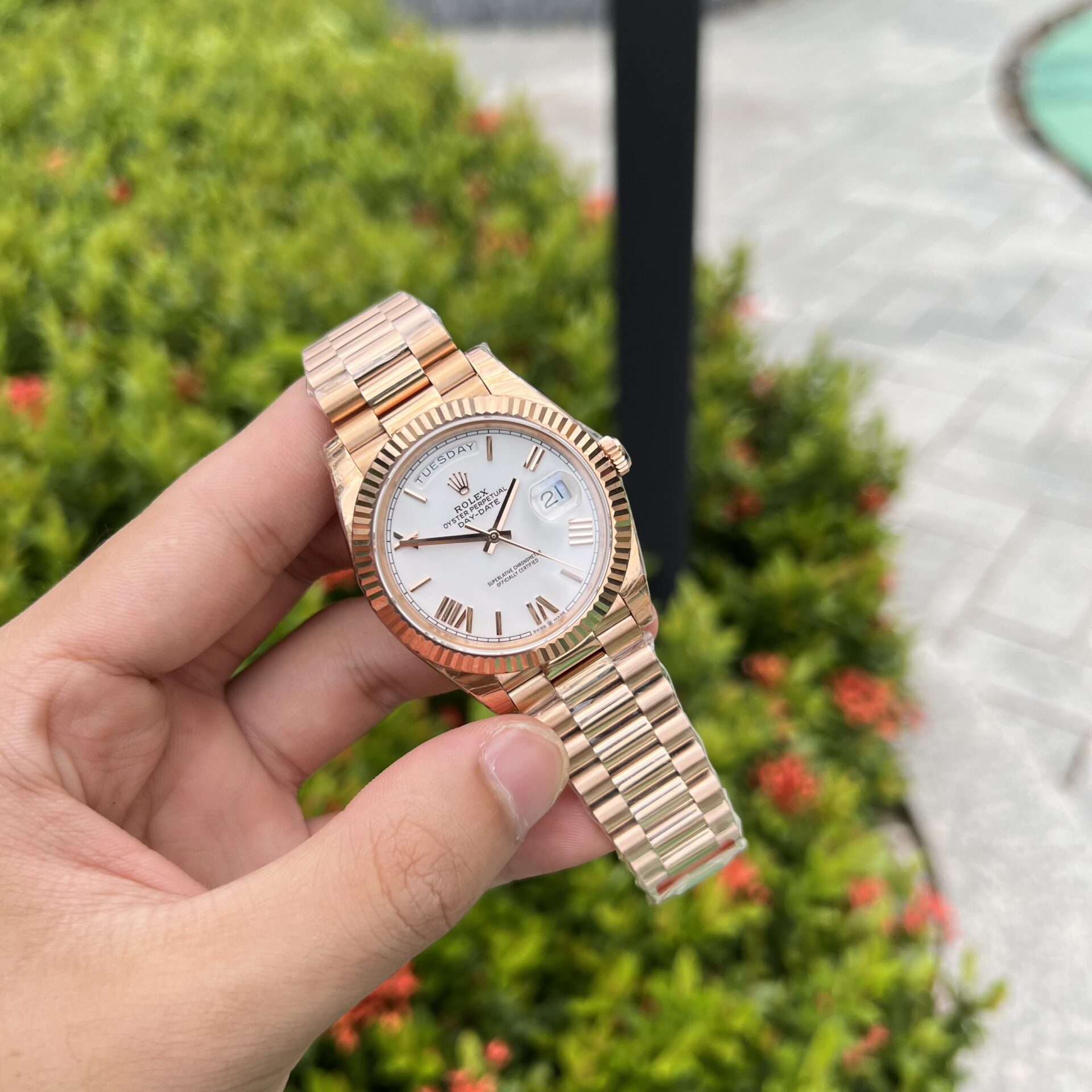 Rolex Day-Date Rose Gold Best Replica Watch White Dial 40mm - Top club