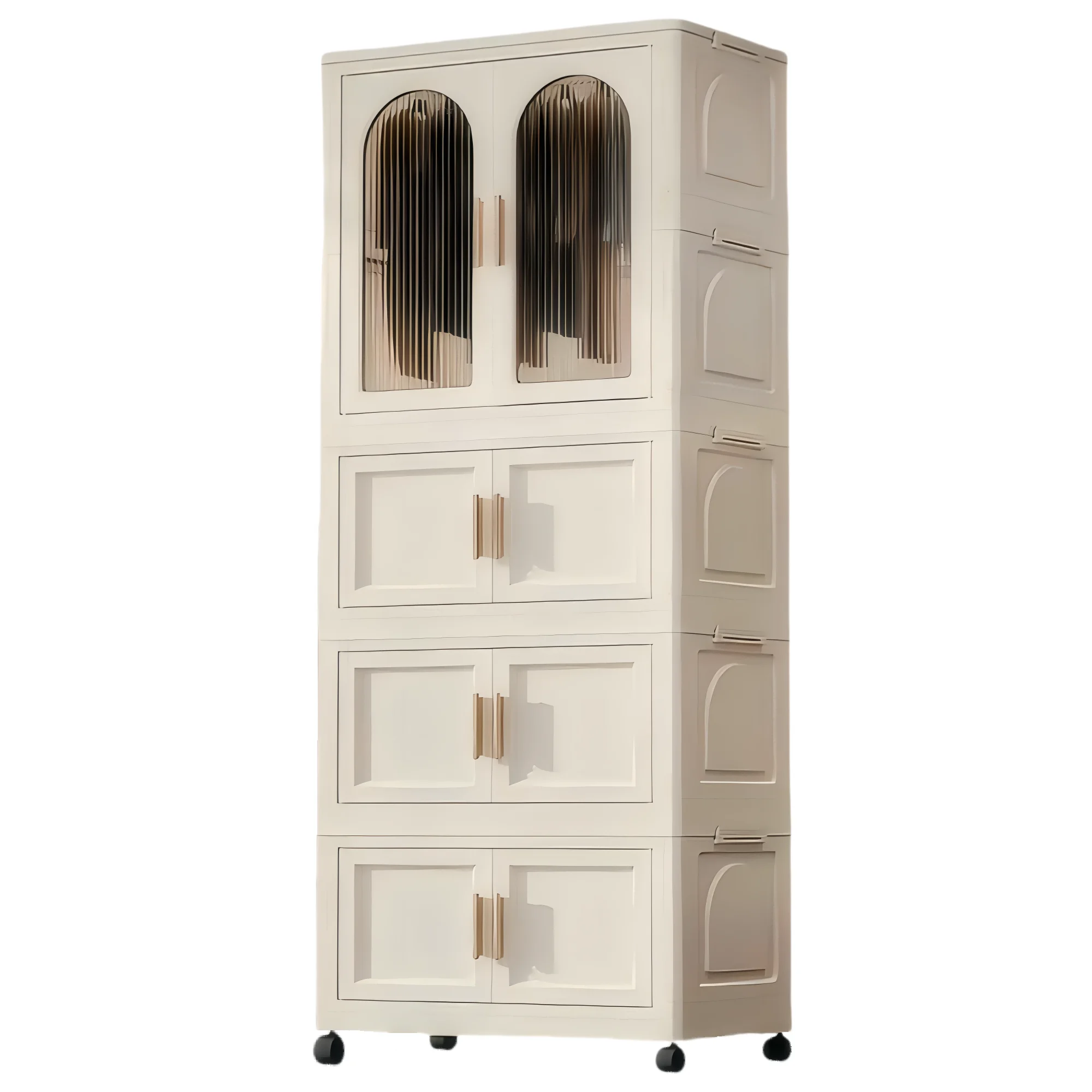 PORKISS Portable Wardrobe Closet, Folding Bedroom Armoire with Wheels, Plastic Storage Basket Can be Freely Combined (1 Layer of Wardrobe + 2 Layers of Folding Boxes+10 Hangers), Cream White-57.09"H - Image 19