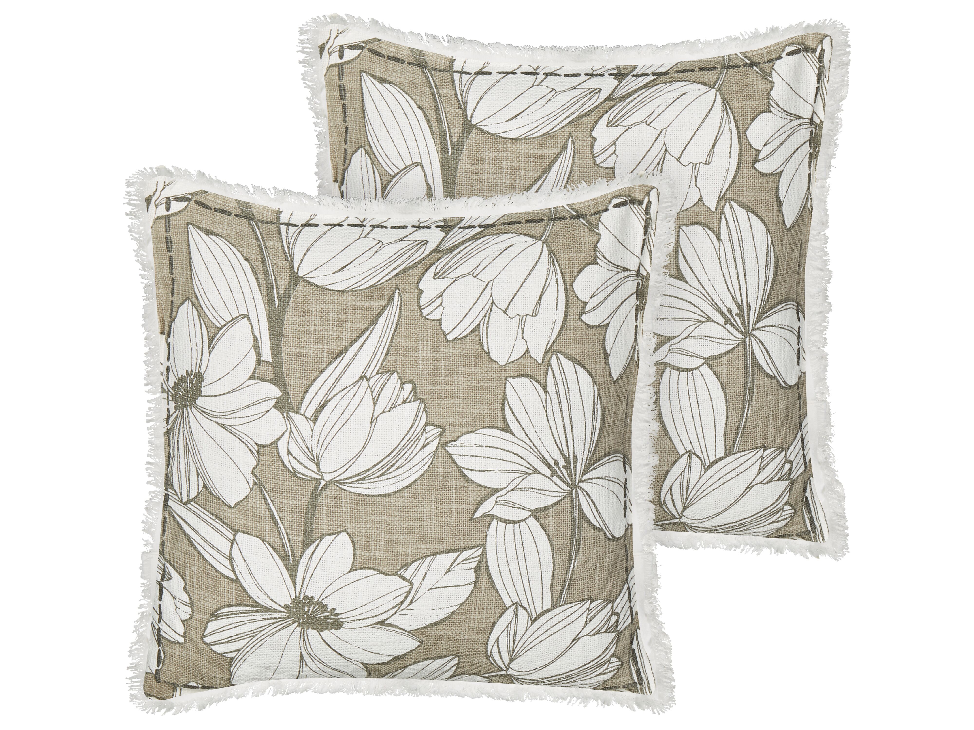 Set of 2 Decorative Cushions CYANOTIS Cotton 45 x 45 cm Green Floral Pattern