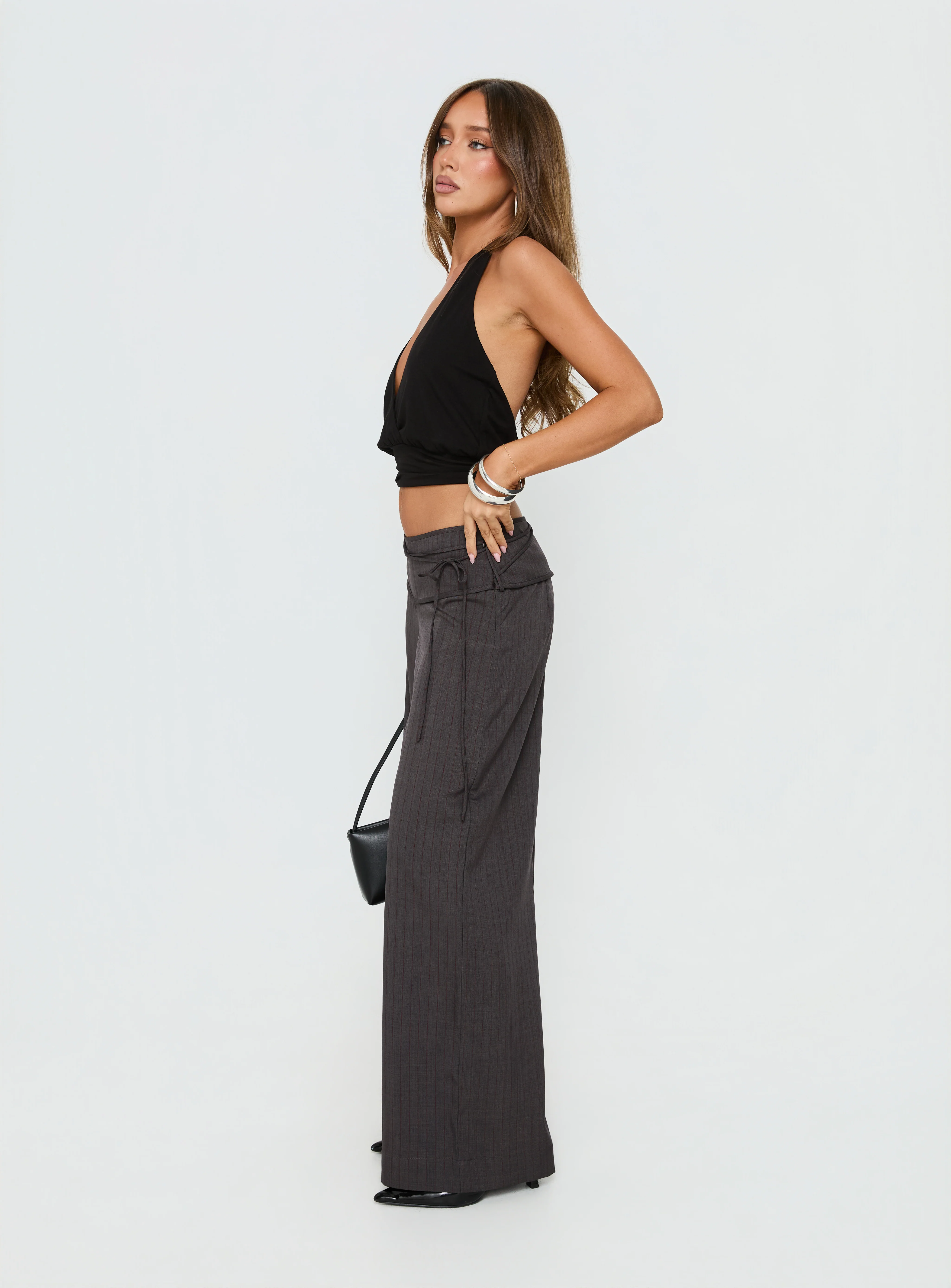 Princess Polly Silver Moon Tie Pants Charcoal