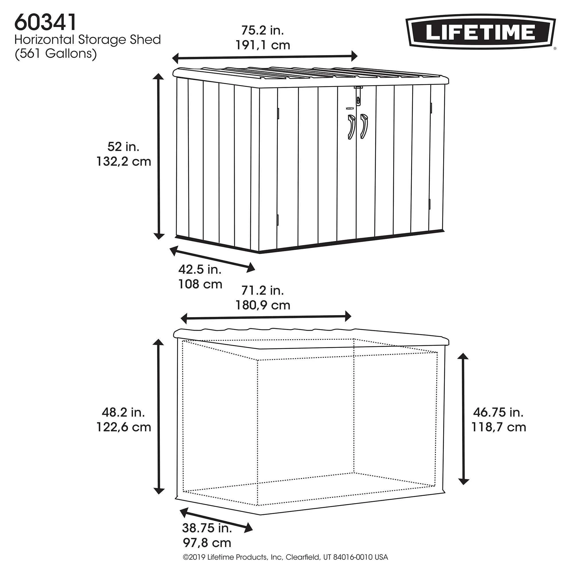 Lifetime Lockable DIY Polyethylene Horizontal Storage Shed, 75 cubic ft., Light Brown (60341) - Image 12