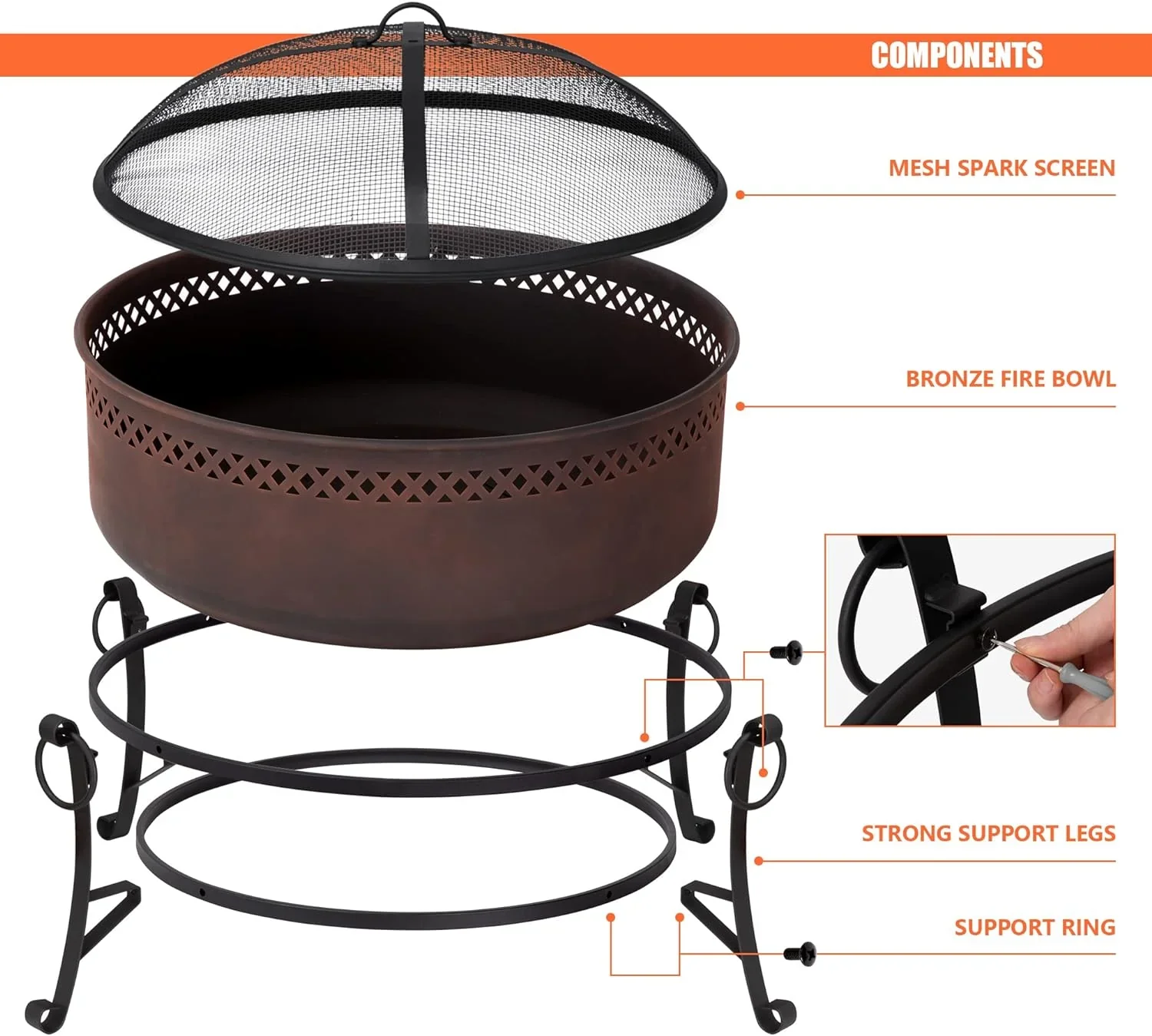 SUNCREAT 42-Inch Wood Burning Patio Fire Pit, Black, 42.1 Inch Diameter x 25.2 Inch High - Image 15 SUNCREAT 42-Inch Wood Burning Patio Fire Pit, Black, 42.1 Inch Diameter x 25.2 Inch High - Image 15