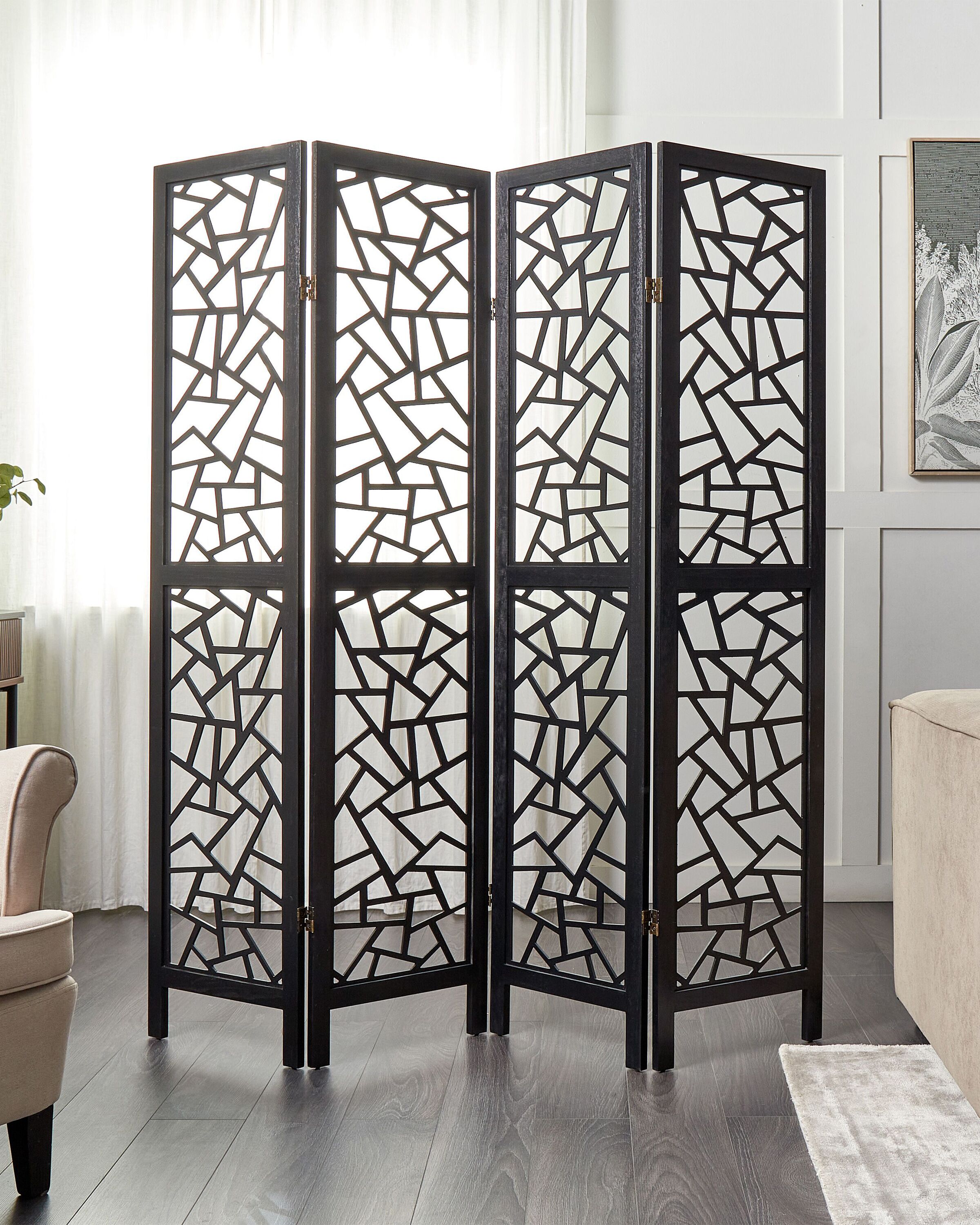 4 Panel Room Divider PIANLARGO Black 163 cm 170 cm